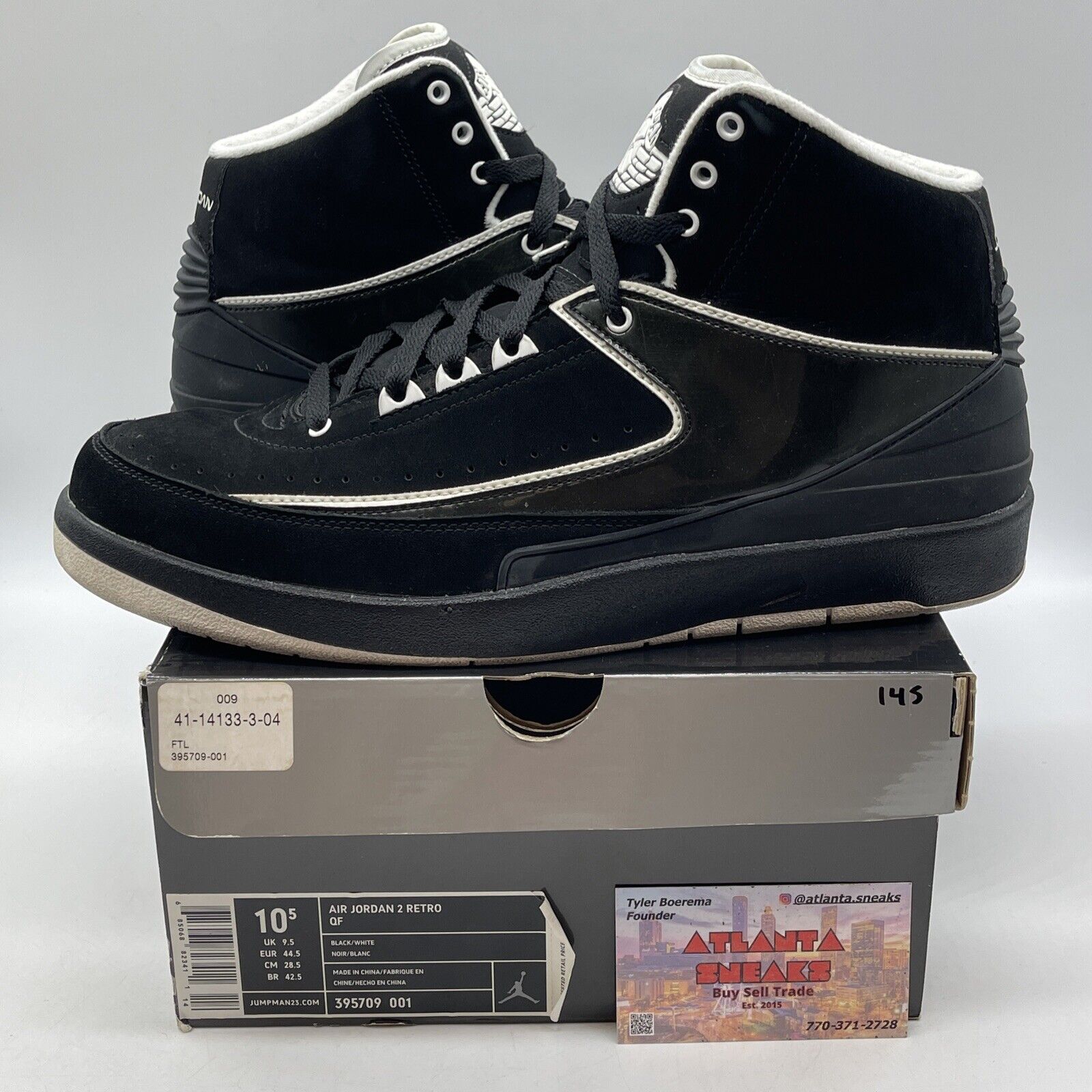 Size 10.5 - Air Jordan 2 Retro QF Black White Suede Leather (395709-001)