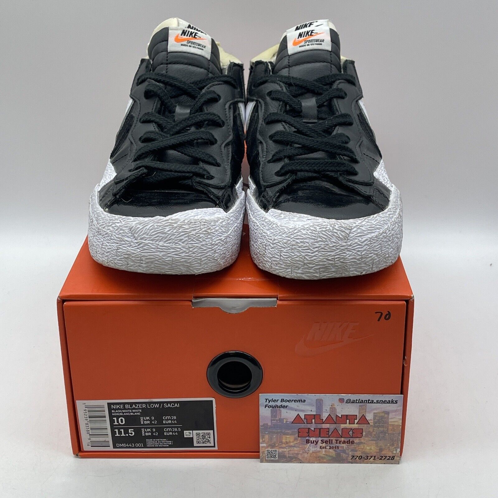 Size 10 - Nike sacai x Blazer Low Black Patent White Leather Suede (DM6443-001)