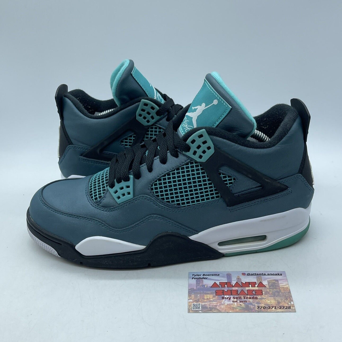 Size 10 - Air Jordan 4 Retro Teal Blue Black White Leather (705331-330)