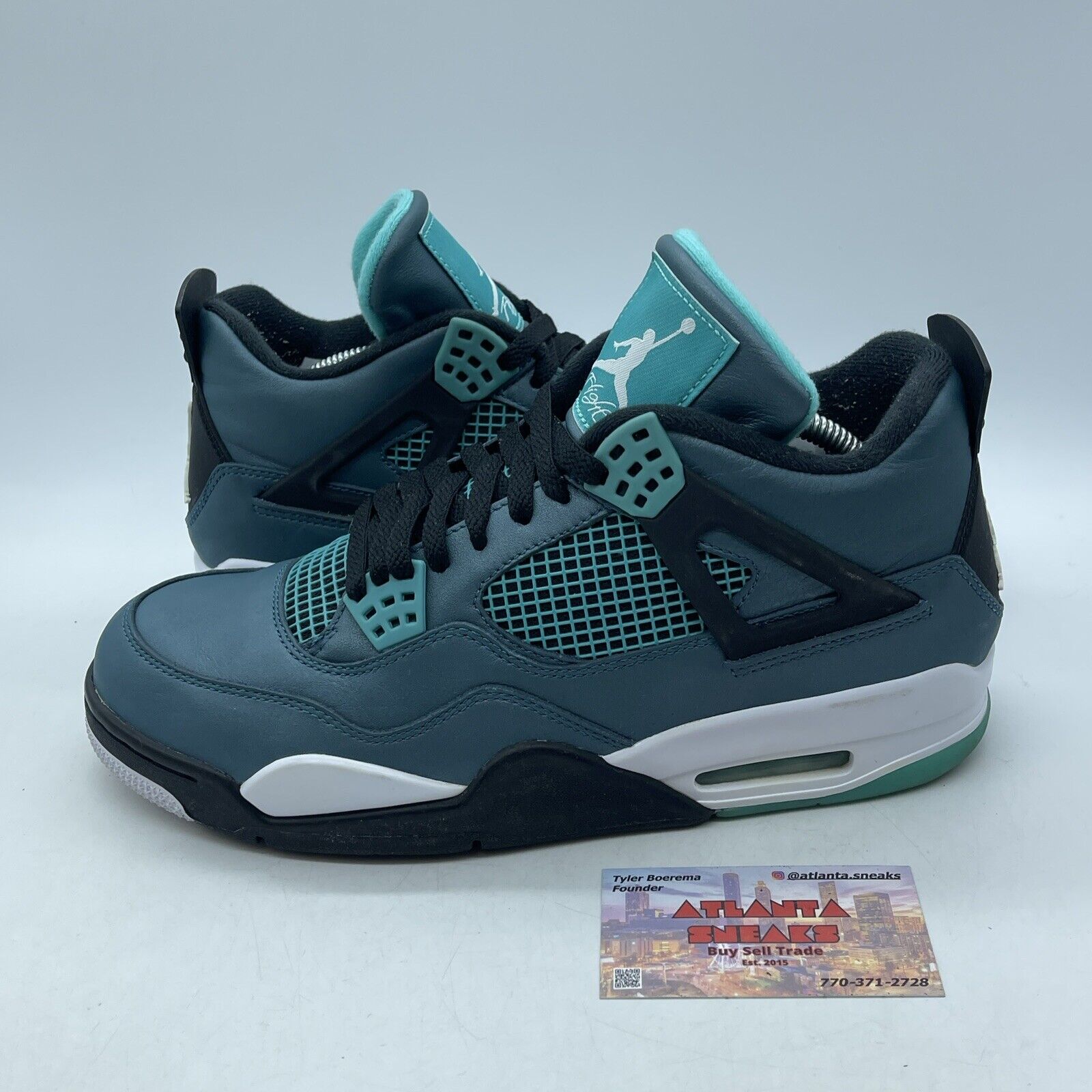Size 10 - Air Jordan 4 Retro Teal Blue Black White Leather (705331-330)