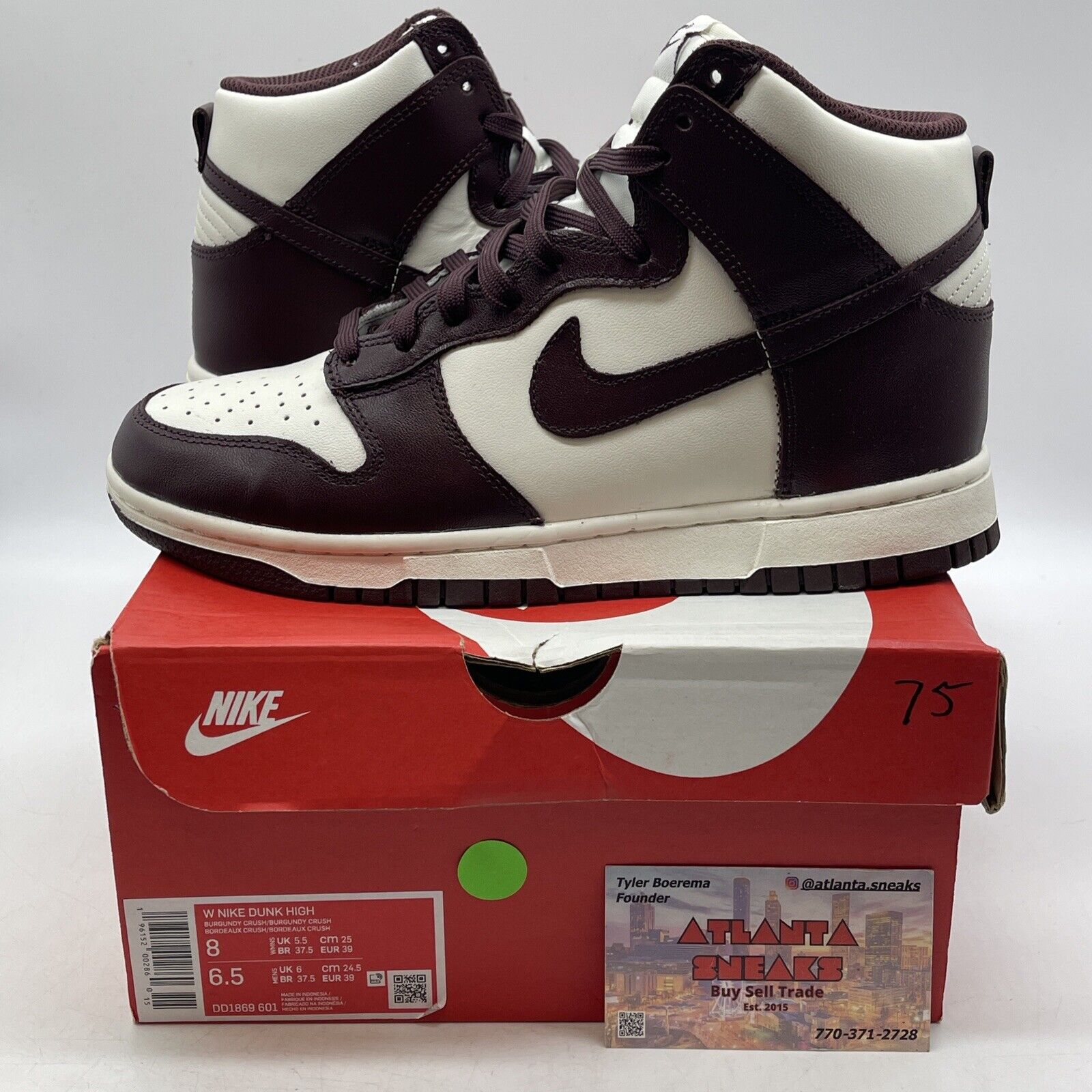 Size 8 W - Nike Dunk High Burgundy Crush White Leather (DD1869-601)