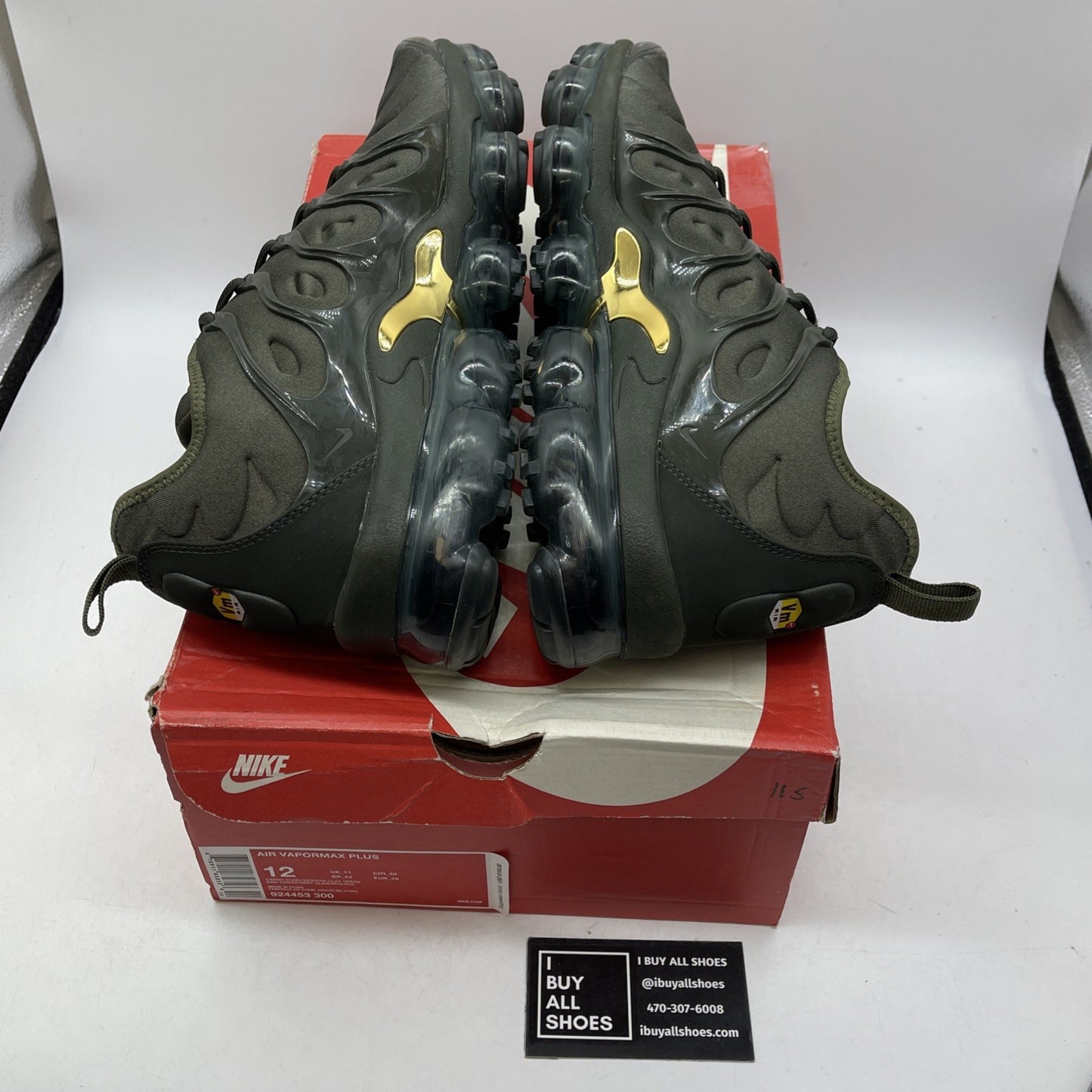 Size 12 - Nike Air VaporMax Plus Cargo Khaki Green Gold Suede (924453-300)