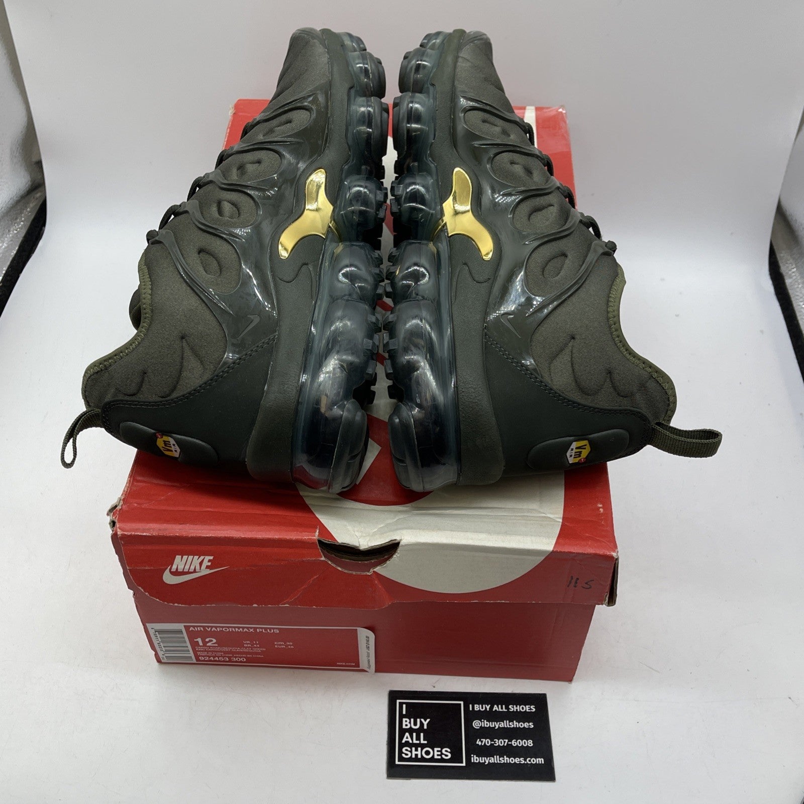 Size 12 - Nike Air VaporMax Plus Cargo Khaki Green Gold Suede (924453-300)