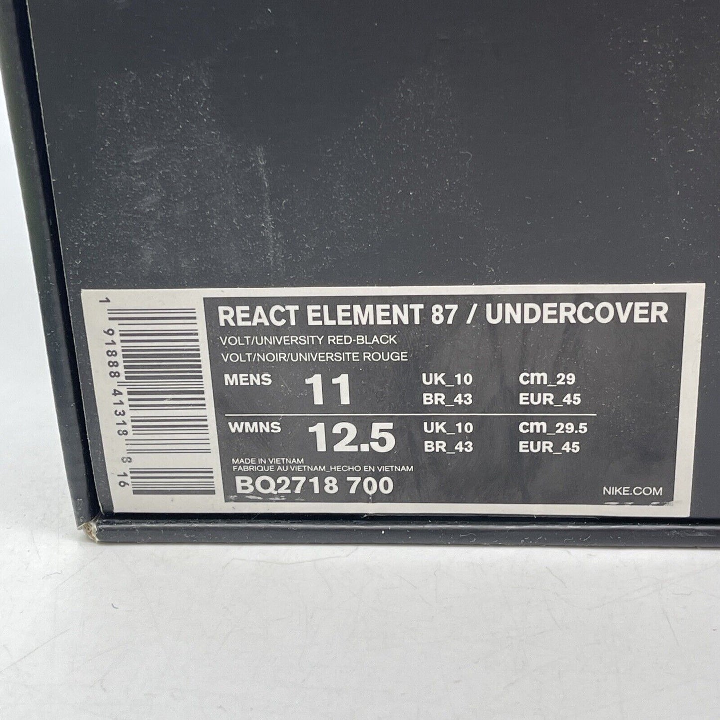 Size 10 - Nike Undercover x React Element 87 Volt Grey Suede Leather (BQ2718-700