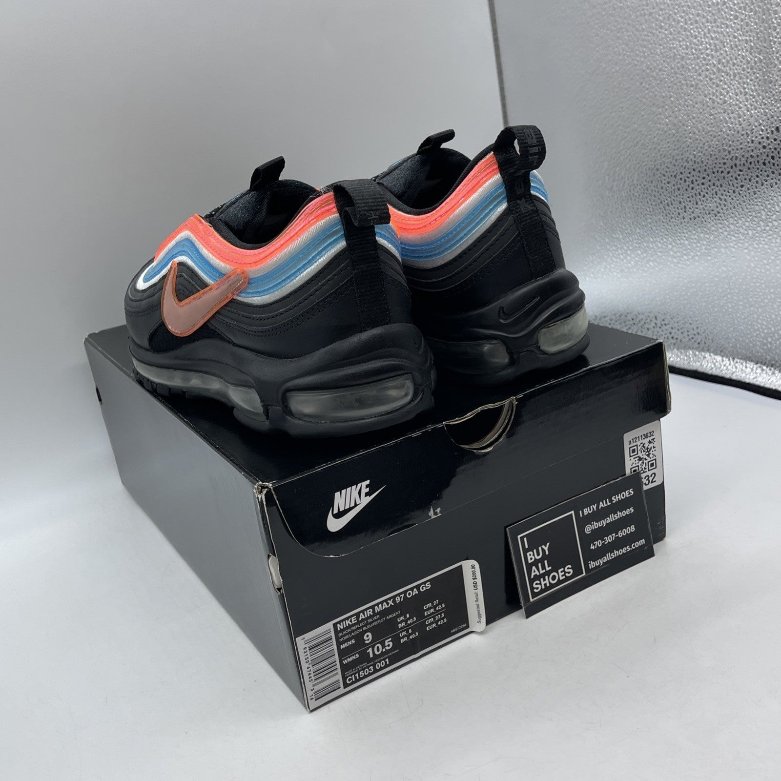 Size 9 - Nike Air Max 97 On Air: Neon Seoul Black Leather (CI1503-001)