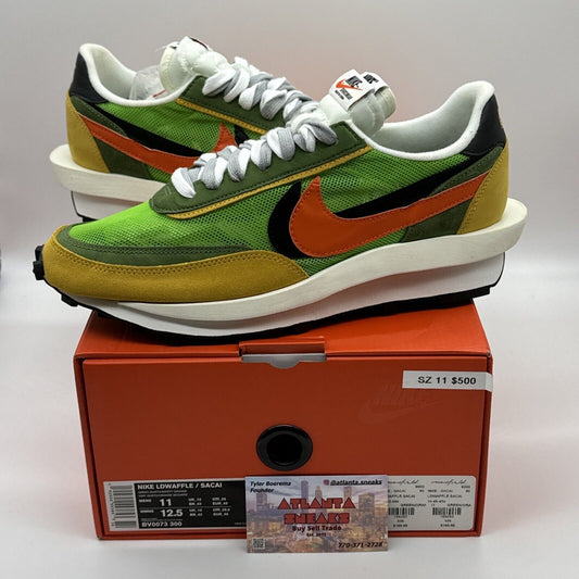 Size 11 - Nike LDWaffle x Sacai Green Gusto 2019 Orange Yellow Suede Ds Bright