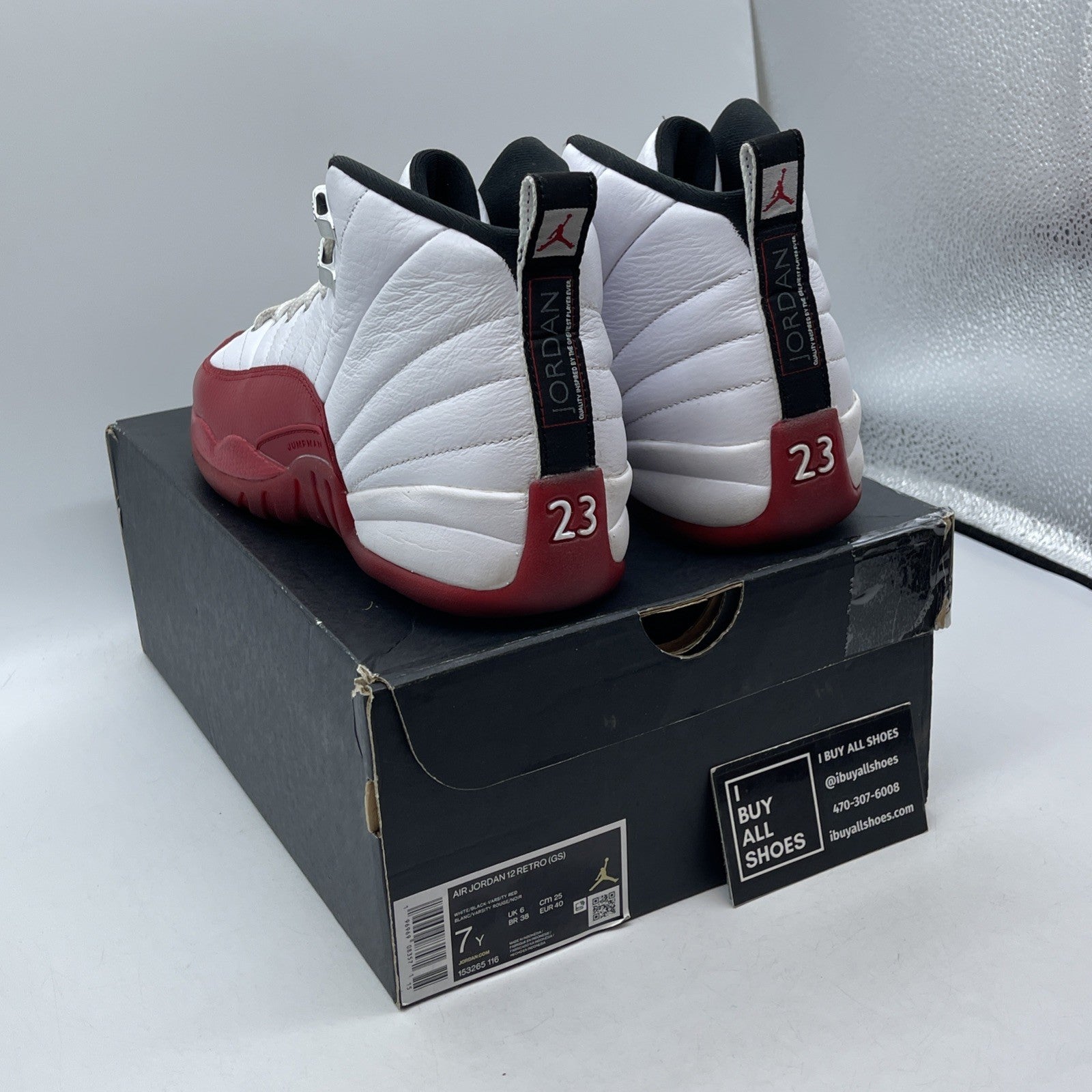 Size 7Y- Jordan 12 Retro 2023 Mid Cherry White Red Leather (153265-116)
