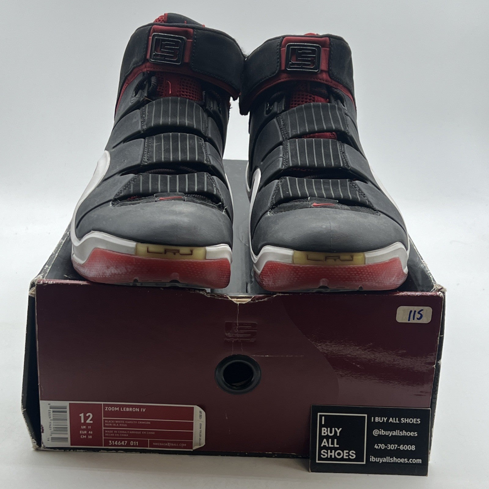 Size 12 - Nike Zoom LeBron 4 Black White Red (314647-011)