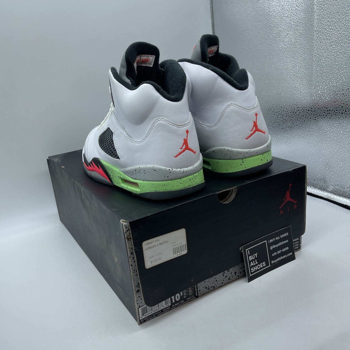 Size 10.5 - Air Jordan 5 Retro Pro Stars White Black Green Leather (136027-115)