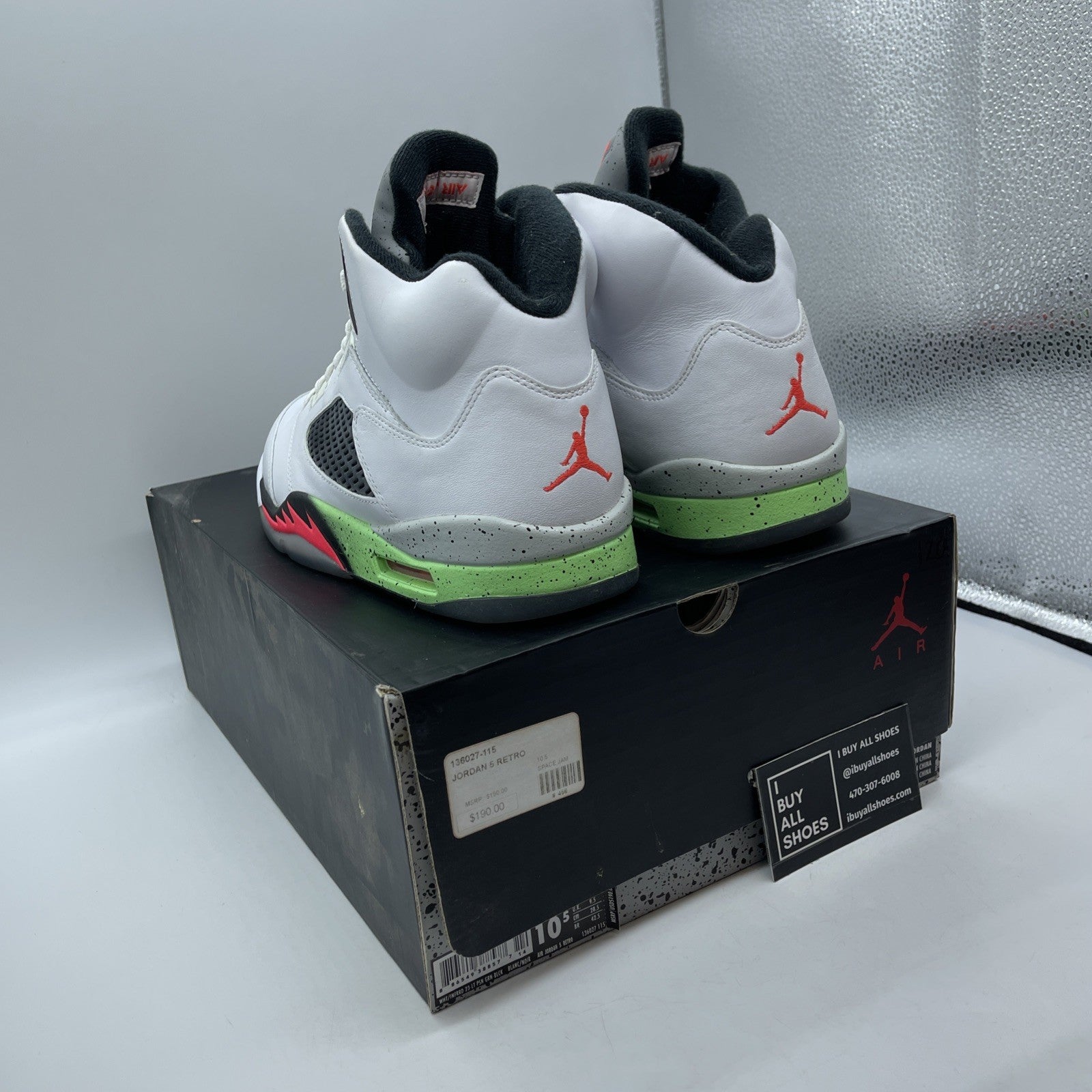 Size 10.5 - Air Jordan 5 Retro Pro Stars White Black Green Leather (136027-115)