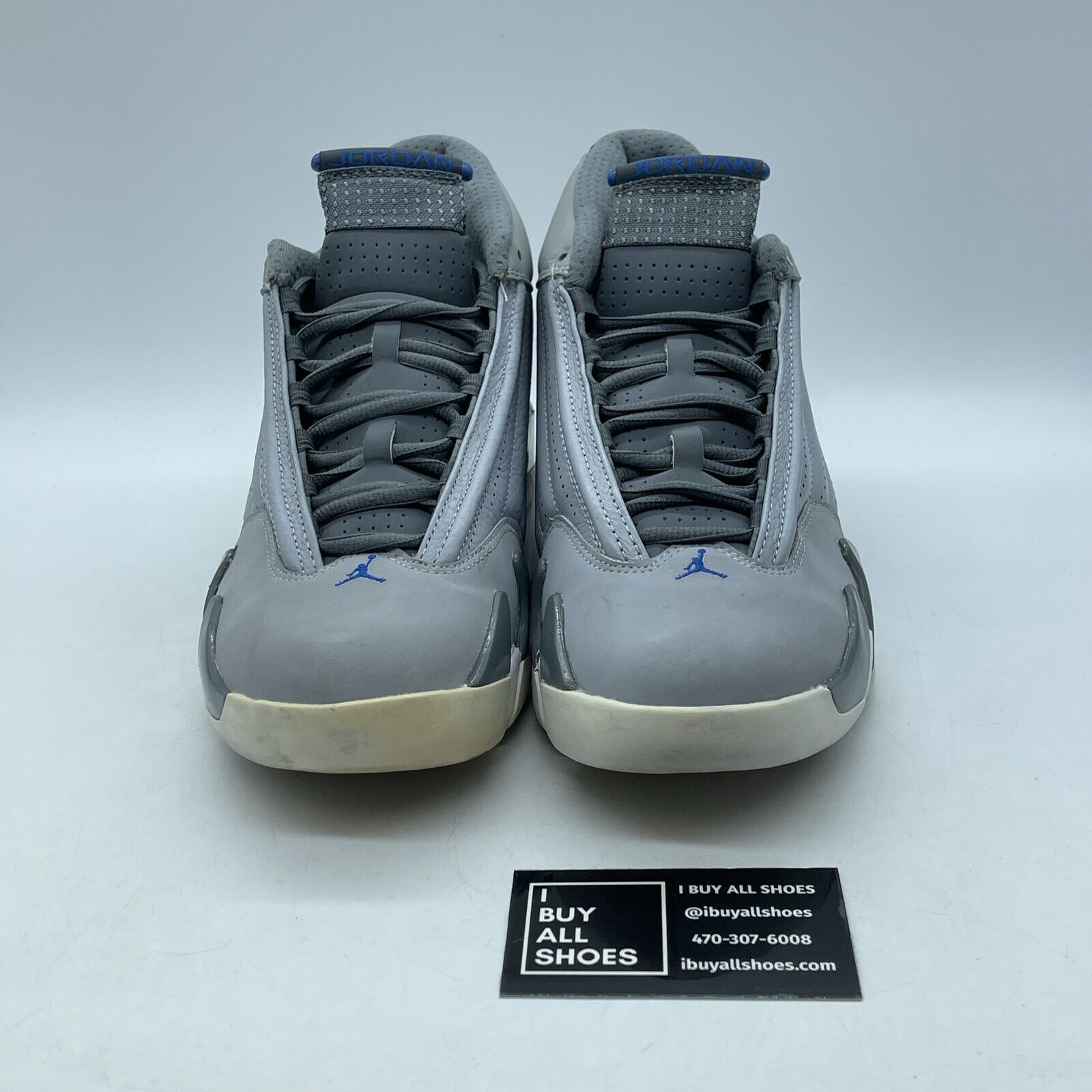 Size 9 - Air Jordan 14 Retro Wolf Grey White Blue Suede Leather (487471-004)