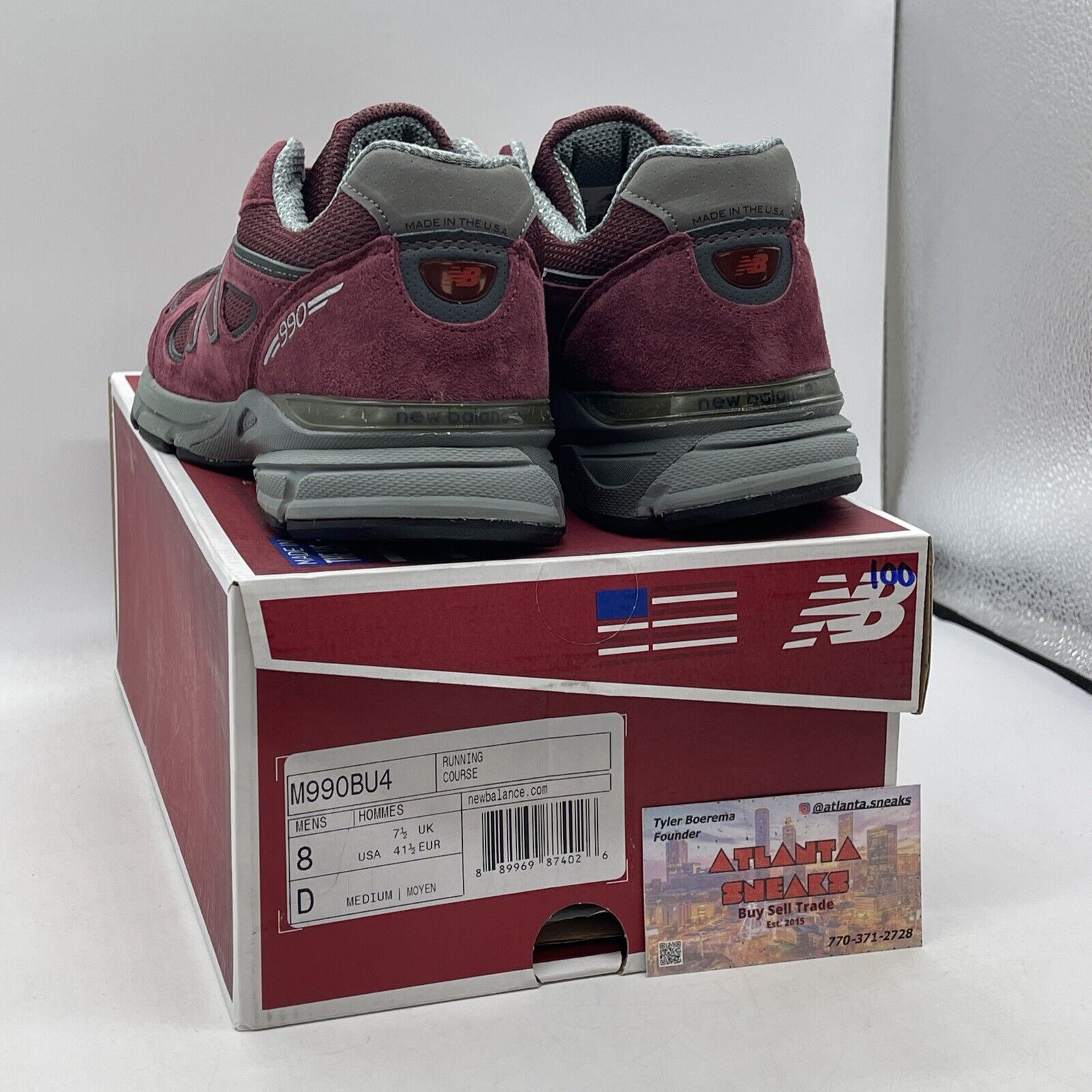 Size 8 - New Balance 990v4 Made In USA Burgundy Suede Grey Leather (M990BU4)