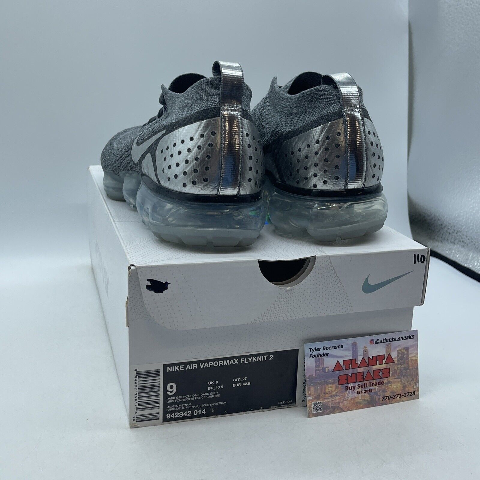 Size 9 - Nike Air VaporMax Flyknit 2 Chrome Grey Black Suede (942842-014)