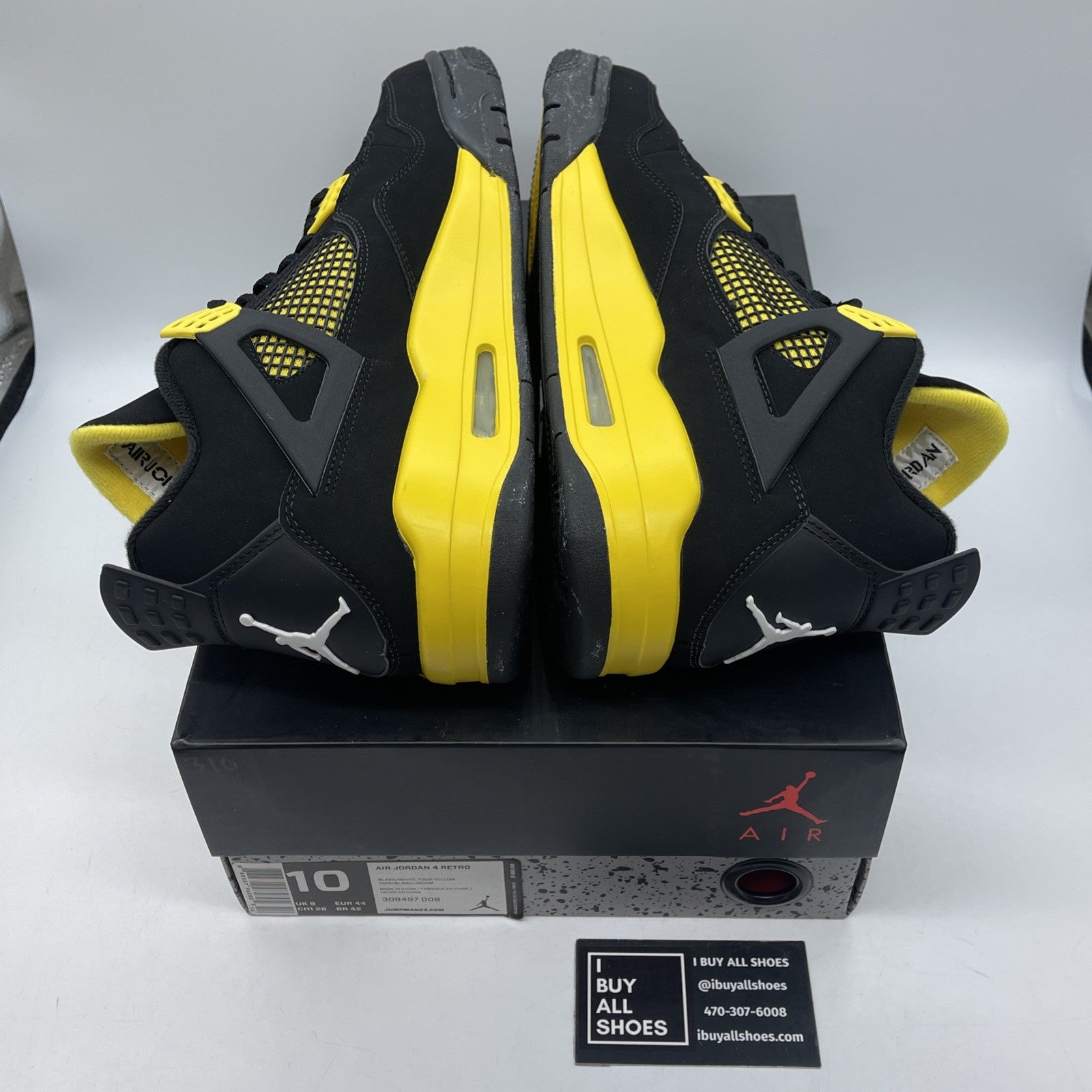 Size 10 - Jordan 4 Retro Low Thunder Black Yellow White Suede (308497-008)
