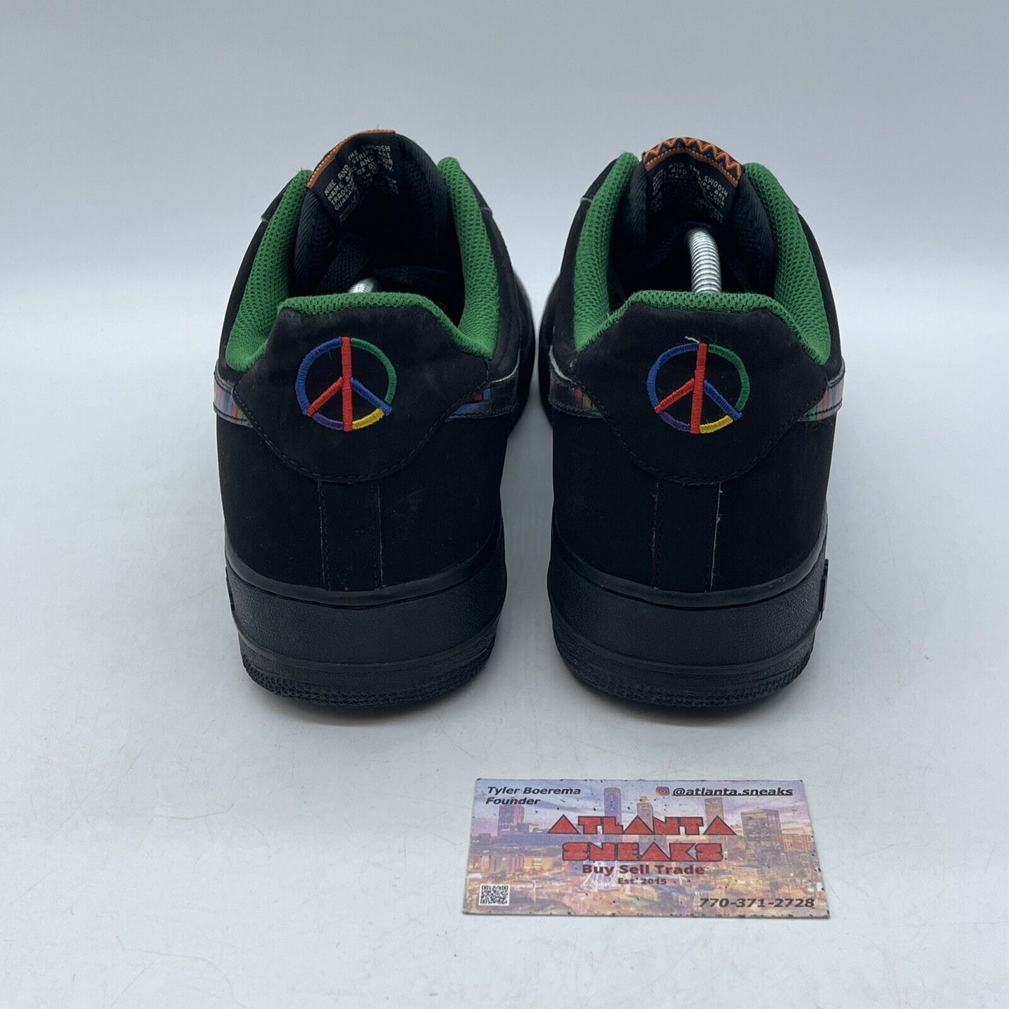 Size 12 - Nike Air Force 1 Peace Black Suede Yellow Green Leather (488298-059)