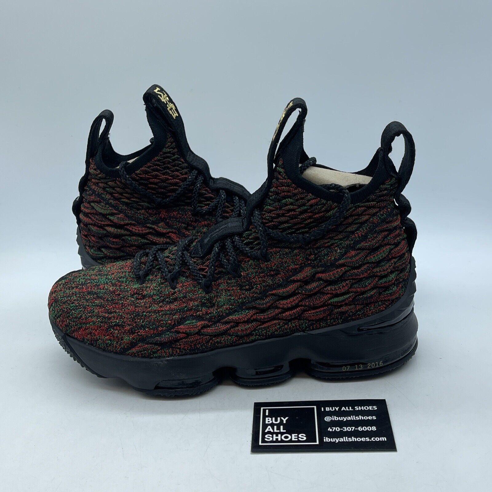 Size 7Y (GS) - Nike LeBron 15 High BHM Green Red Black Suede (943762-900)