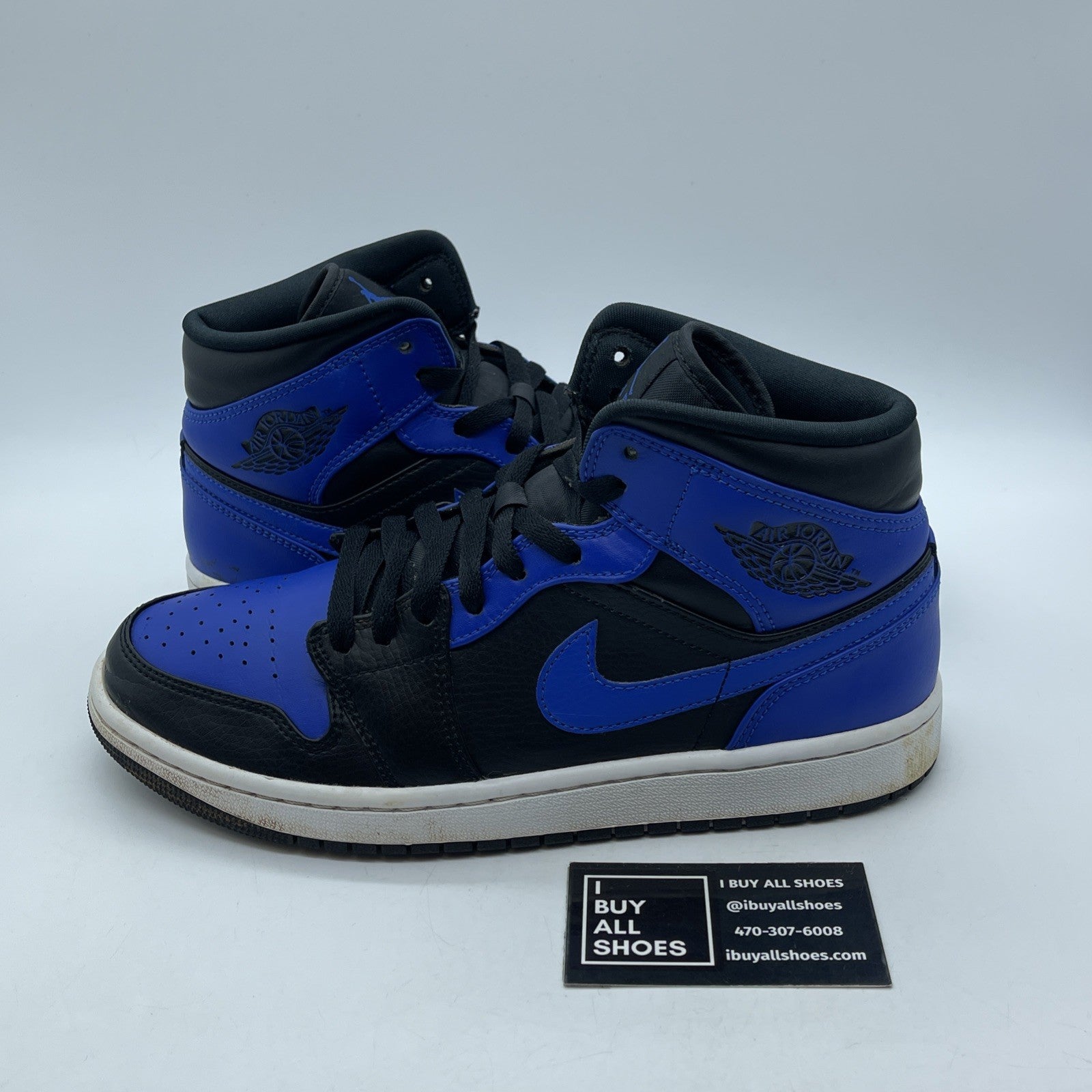 Size 9 - Jordan 1 Mid Hyper Royal Blue Black Leather (554724-077)