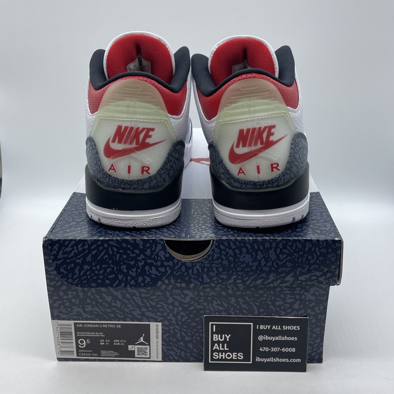Size 9.5 - Jordan 3 Retro Denim SE Fire Red White Grey Leather (CZ6431-100)