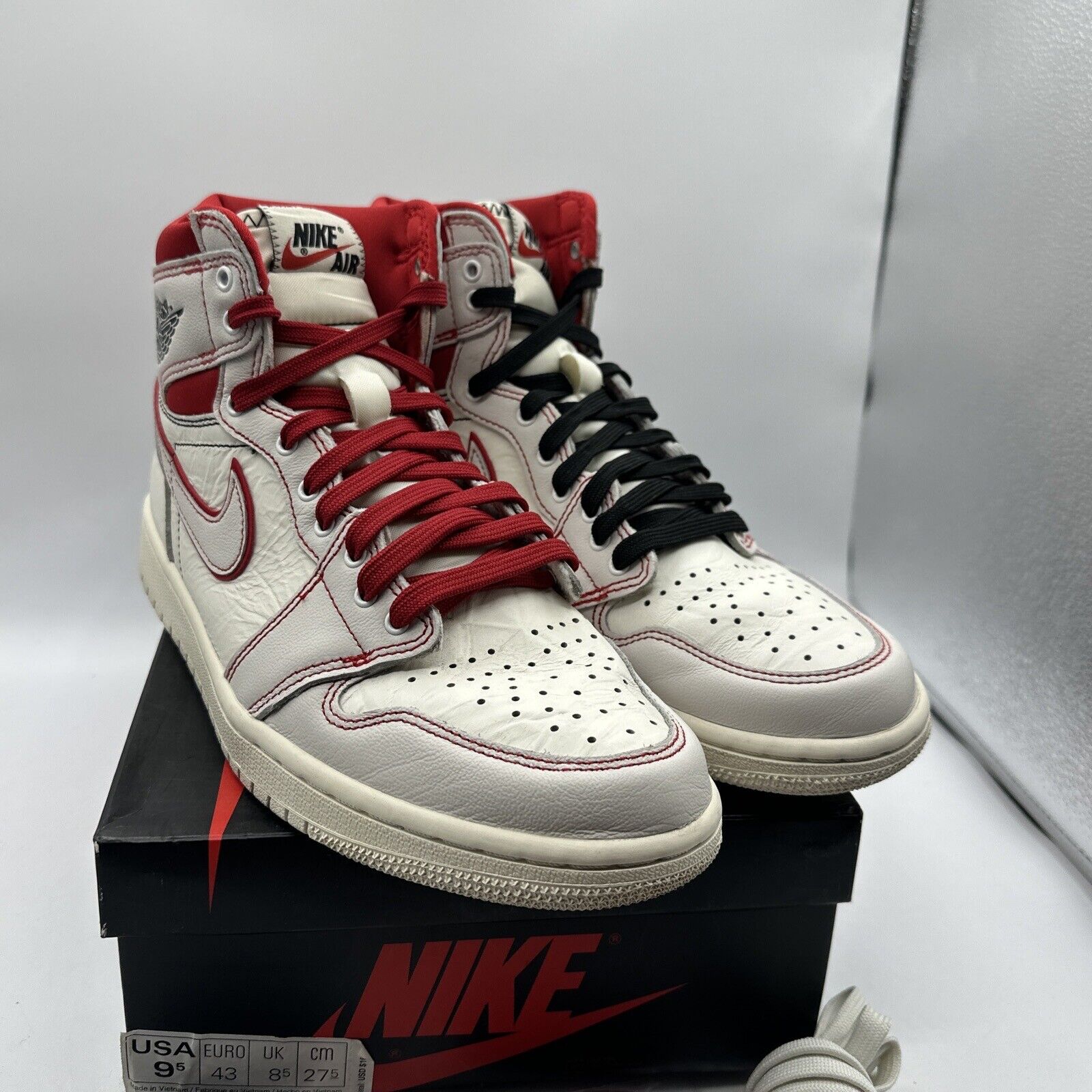 Size 9.5 - Jordan 1 Retro High OG Phantom 2019 White Red Black Cracked Leathers