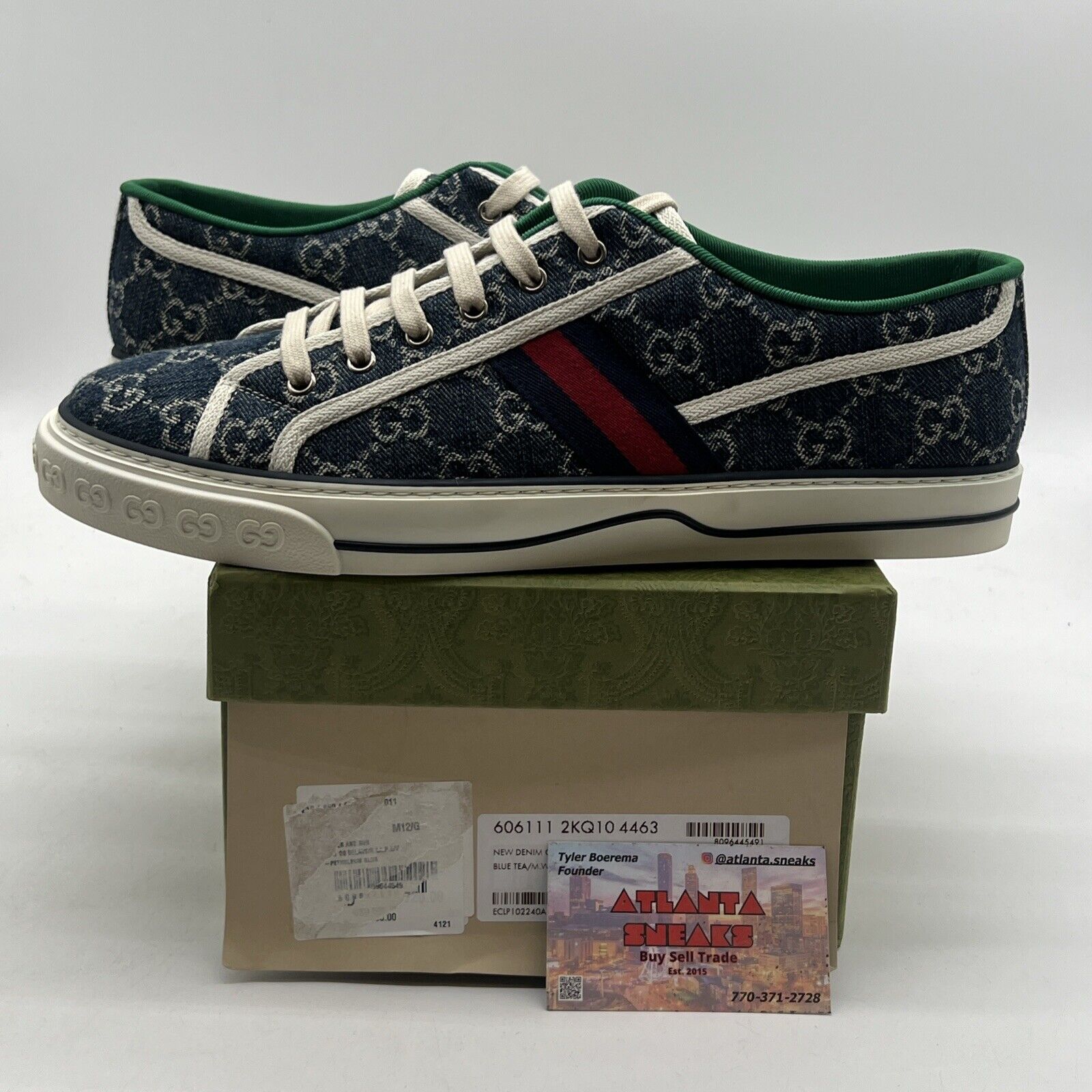 NEW AUTHENTIC GUCCI  TENNIS 1977  "DENIM GG PRINT" GUCCI 12.5  (US 13)