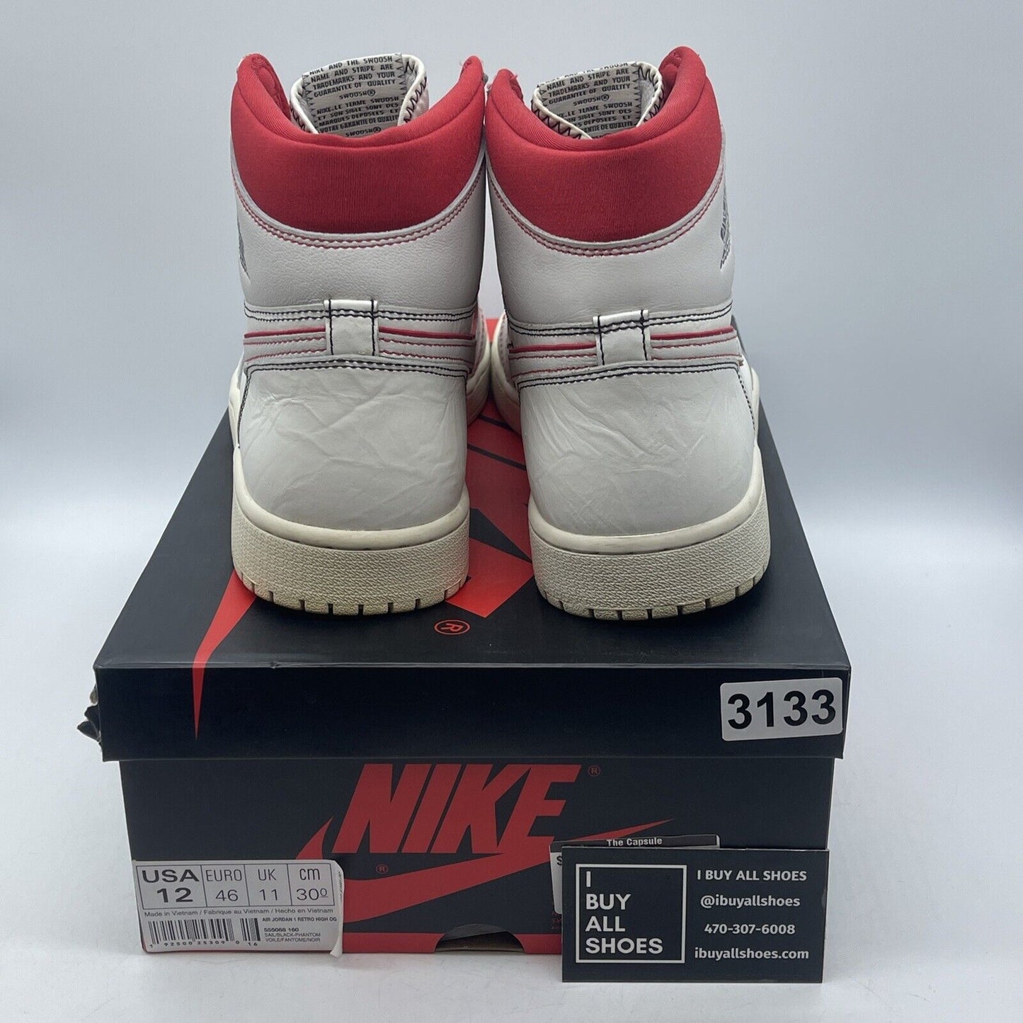 Size 12 - Air Jordan 1 Retro OG High Phantom Red White Leather (555088-160)