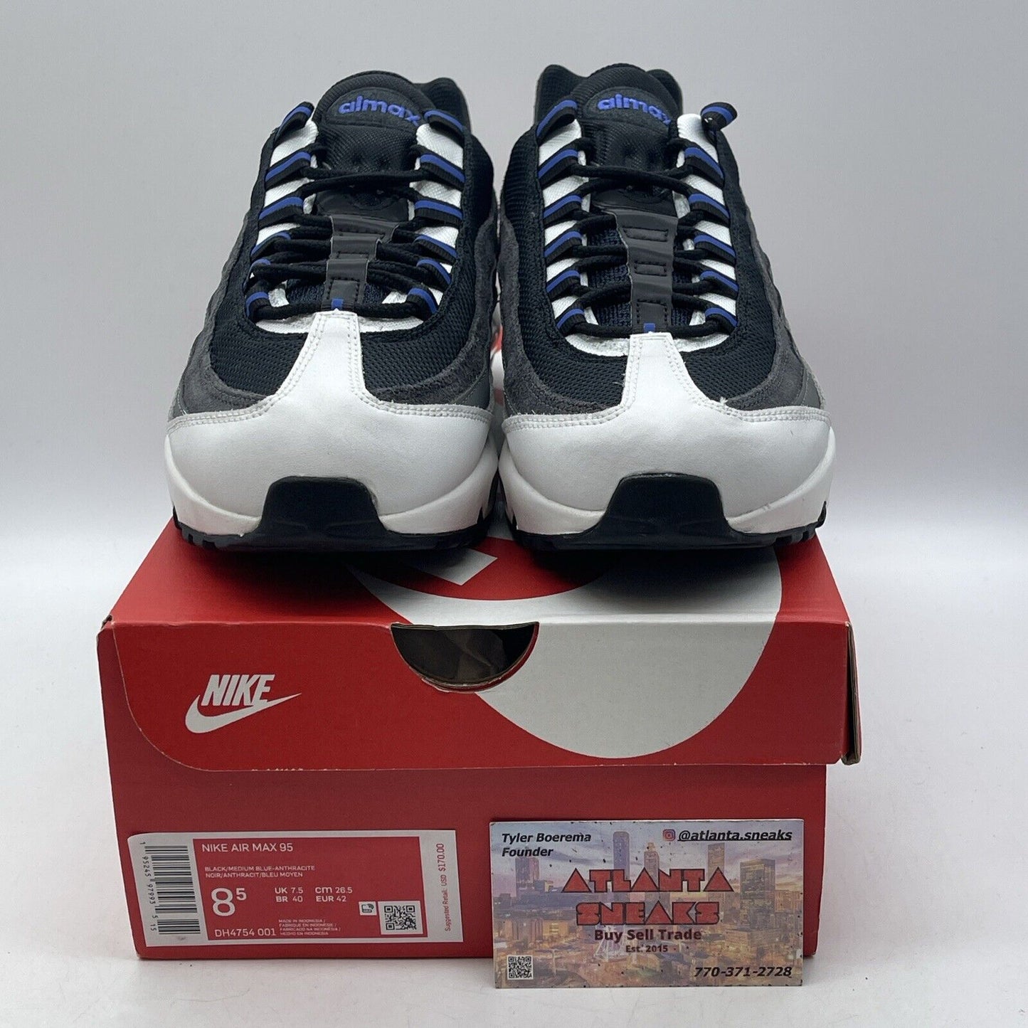 Size 8.5 - Nike Air Max 95 Black Medium Blue White Grey Leather (DH4754-001)