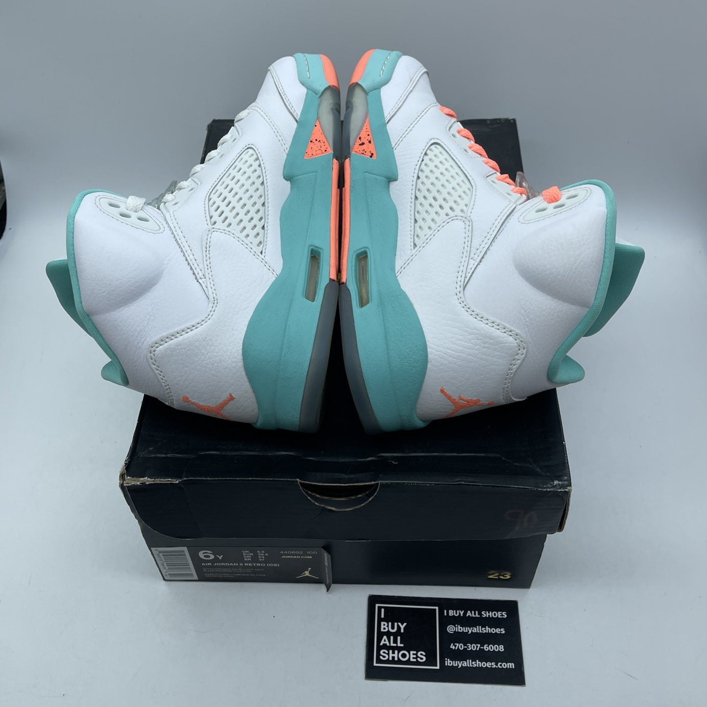 Size 6Y (GS) - Jordan 5 Retro Mid Light Aqua White Leather (440892-100)