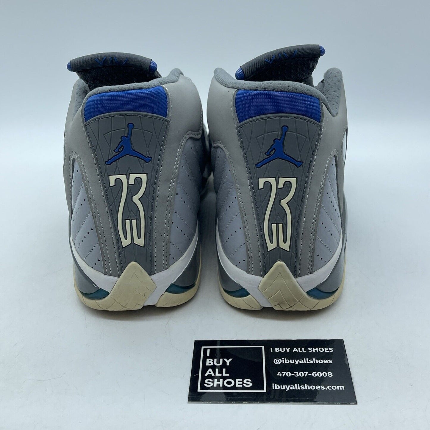 Size 9 - Air Jordan 14 Retro Wolf Grey White Blue Suede Leather (487471-004)