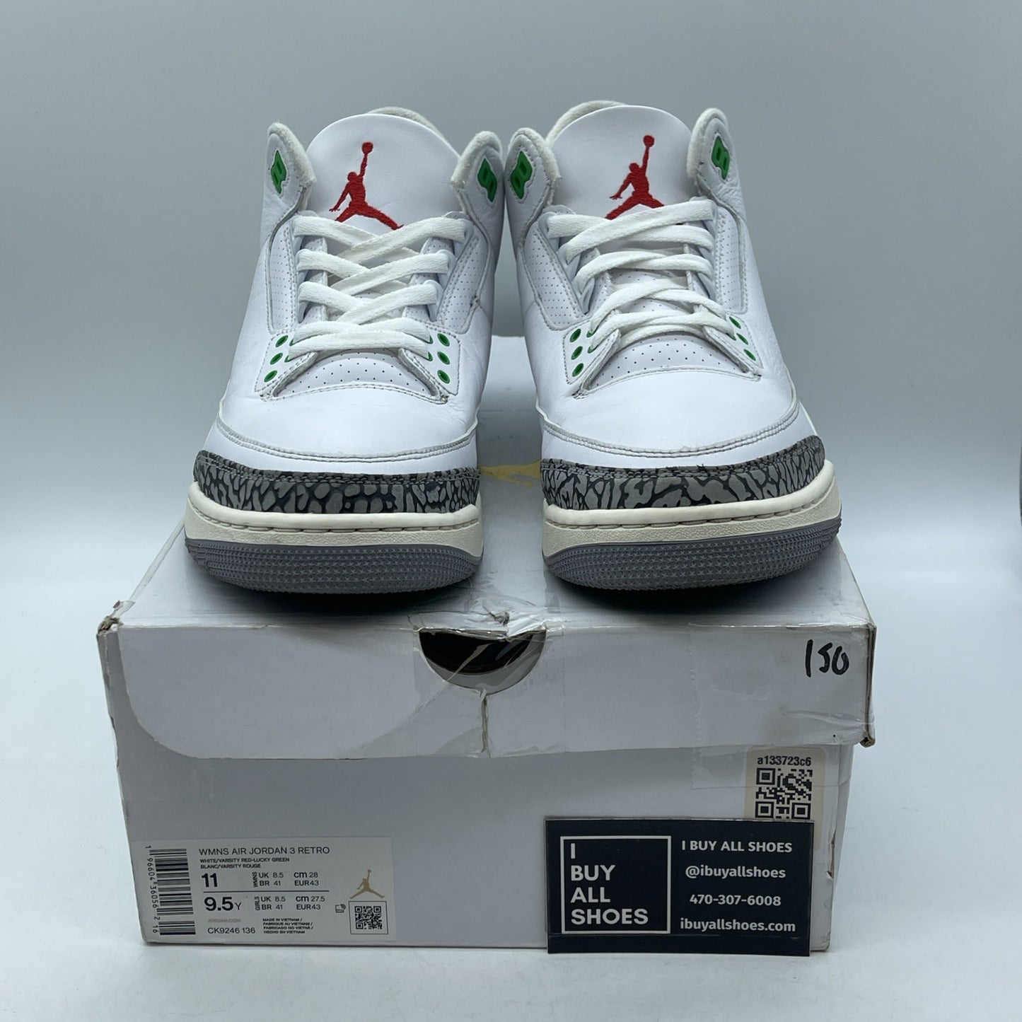 Size 11W - Jordan 3 Retro Lucky Green Grey White Suede Leather (CK9246-136)