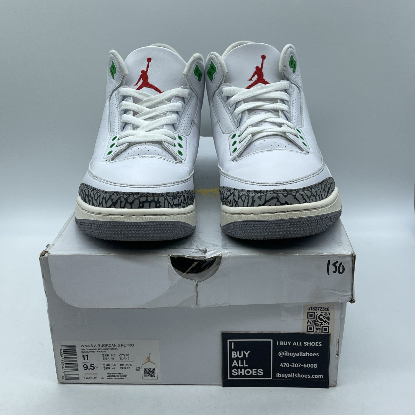 Size 11W - Jordan 3 Retro Lucky Green Grey White Suede Leather (CK9246-136)
