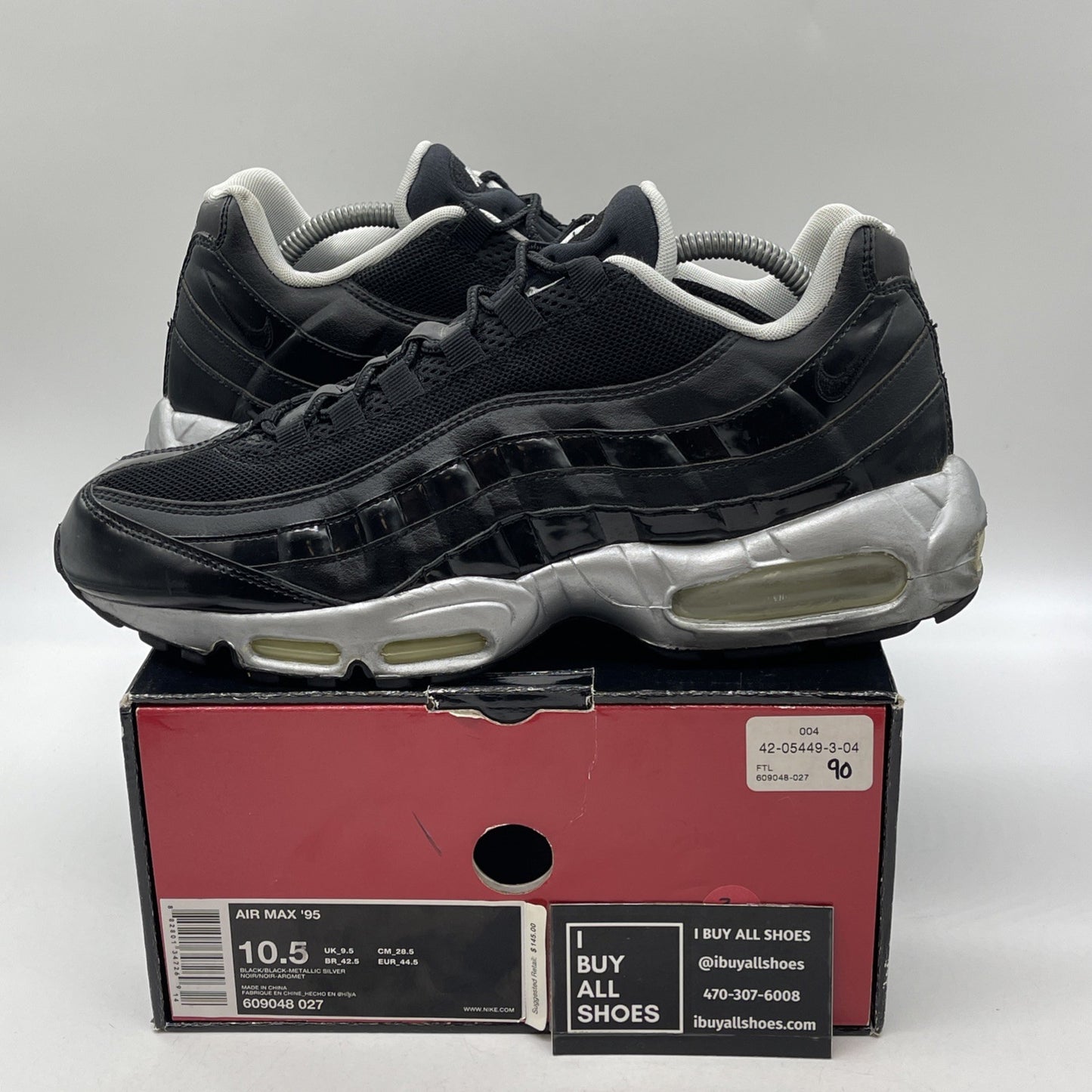 Size 10.5 - Nike Air Max 95 Black Silver Leather (609048-027)