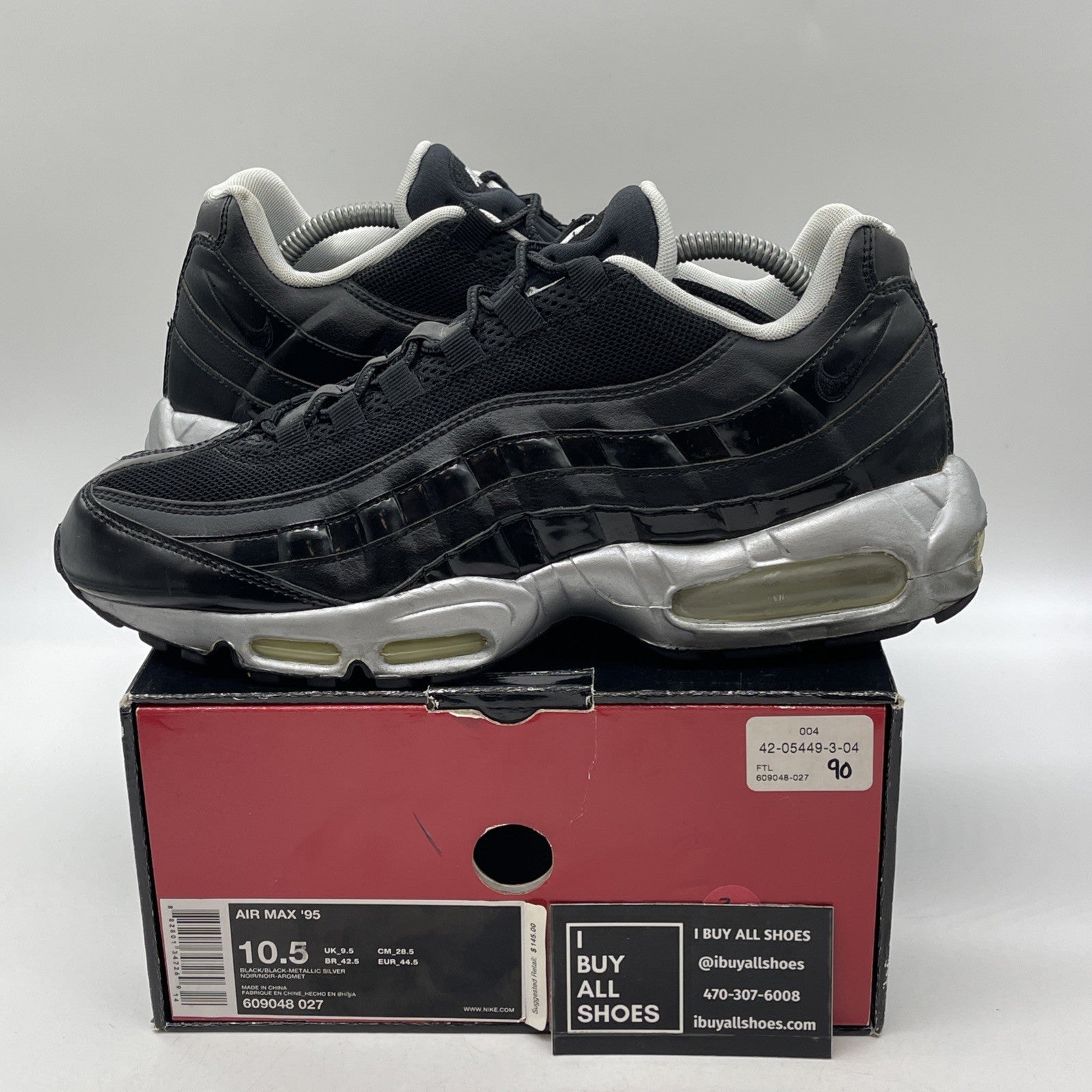Size 10.5 - Nike Air Max 95 Black Silver Leather (609048-027)