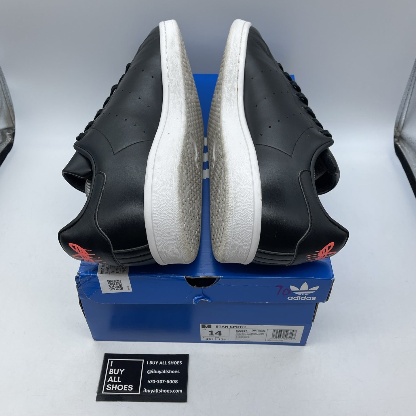 Size 14 - adidas Stan Smith Black Turbo Black Red Leather (GZ2057)