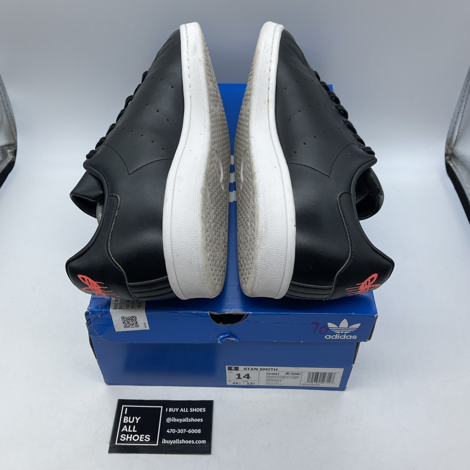 Size 14 - adidas Stan Smith Black Turbo Black Red Leather (GZ2057)