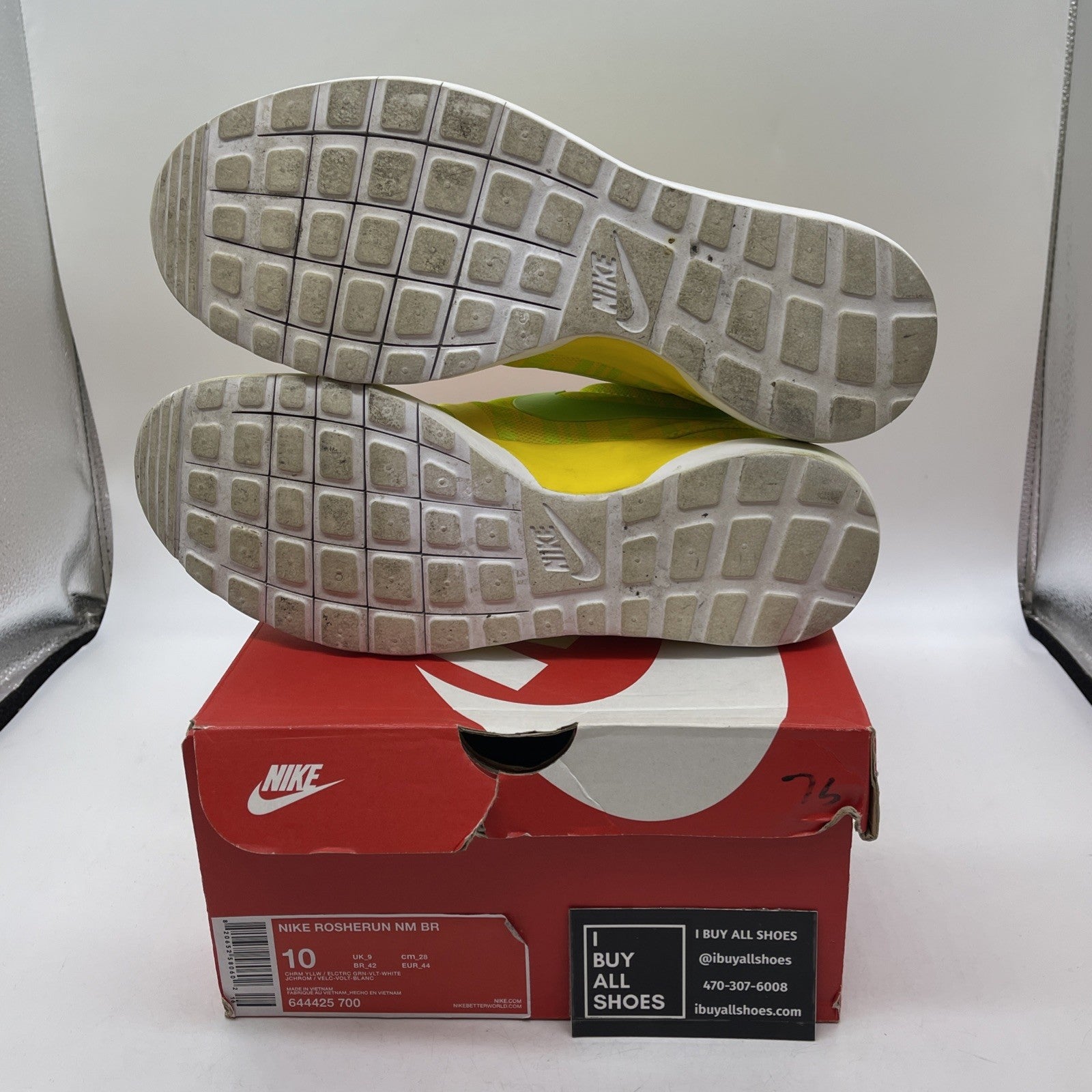 Size 10 - Nike Rosherun Nm Br Yellow Green White Suede Leather (644425-700)