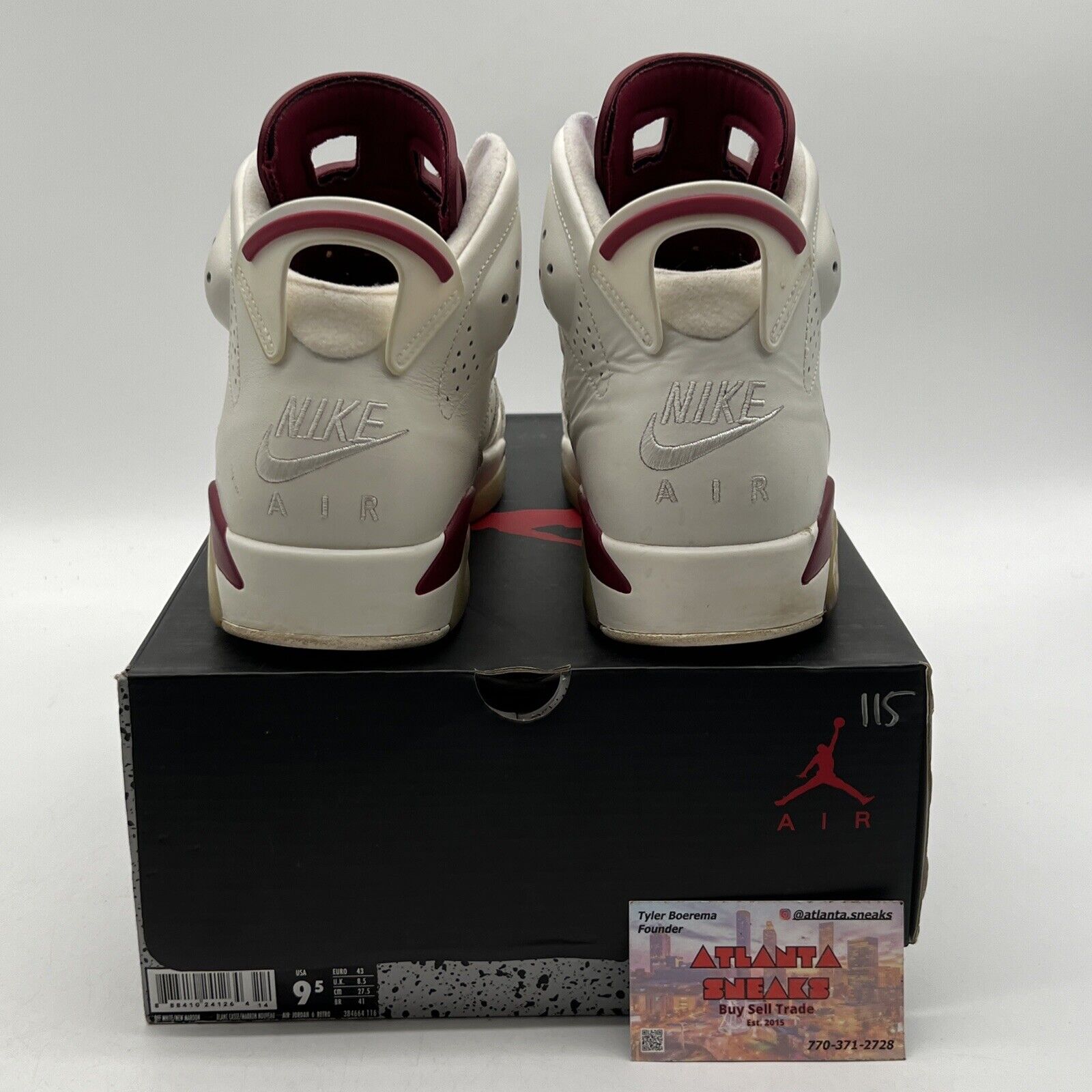 Size 9.5 - Air Jordan 6 Retro 2015 Maroon White Leather (384664-116)