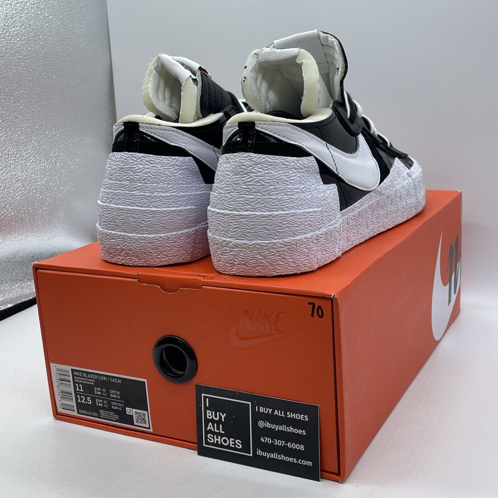 Size 11 - Nike sacai x Blazer Low Black Patent White Suede Leather (DM6443-001)