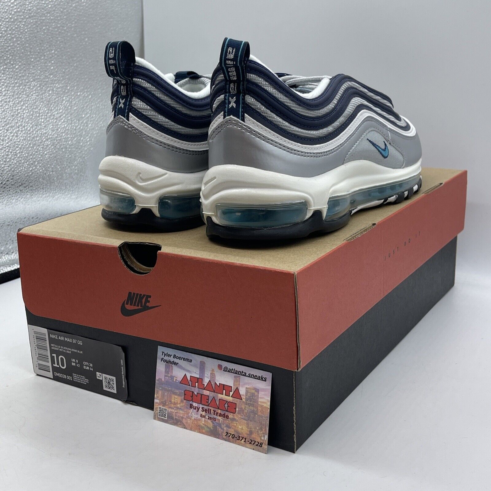Size 10 - Nike Air Max 97 OG Metallic Silver Chlorine Blue White (DM0028-001)