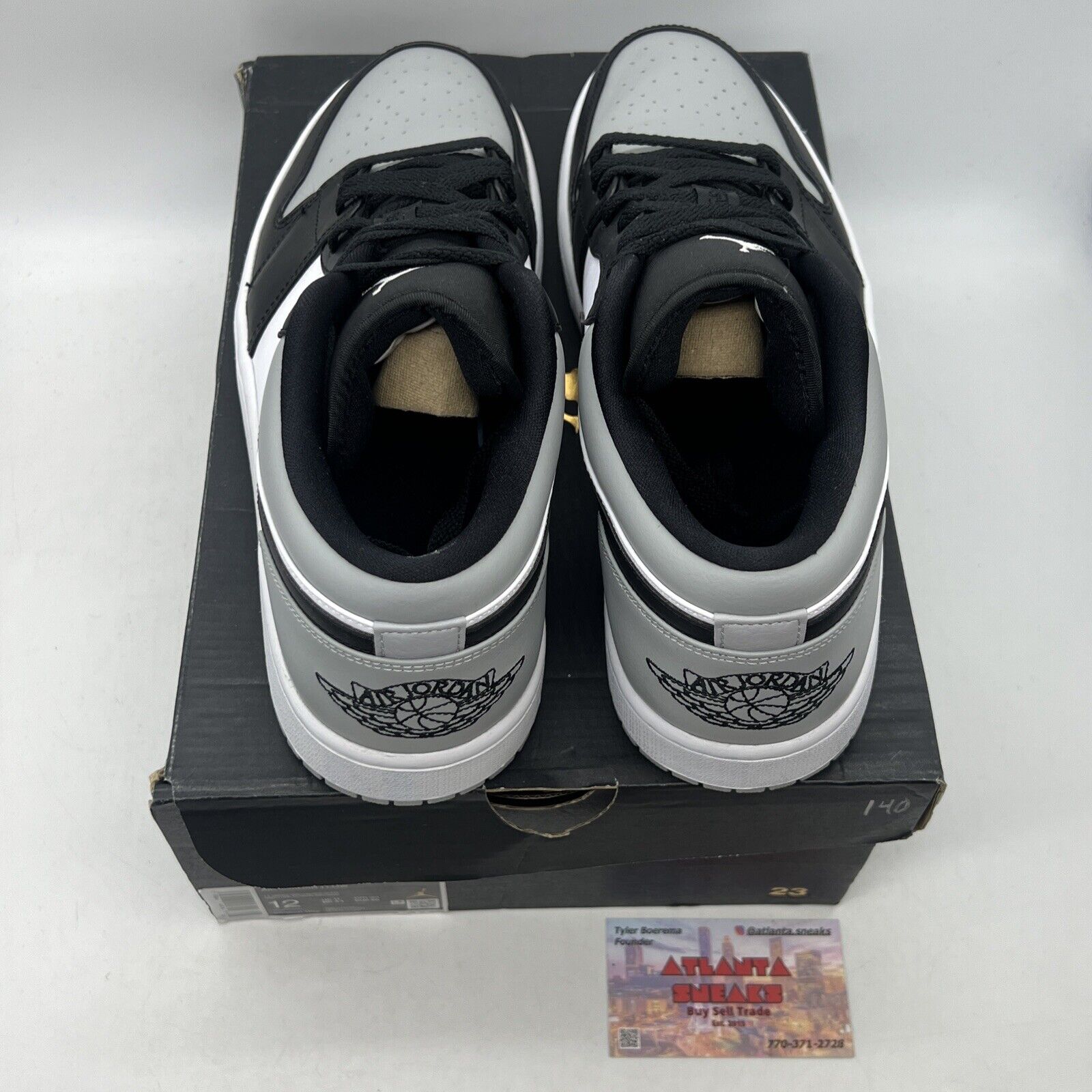Size 12 - Jordan 1 Low Shadow Toe Black White Grey Leather (553558-052)