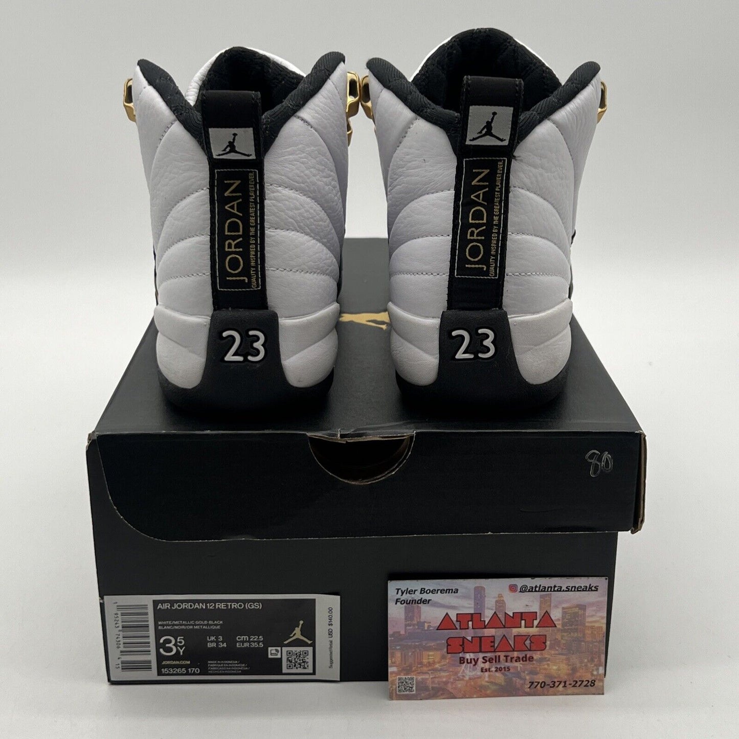 Size 3.5Y - Jordan 12 Royalty Black White Gold Leather (153265-170)