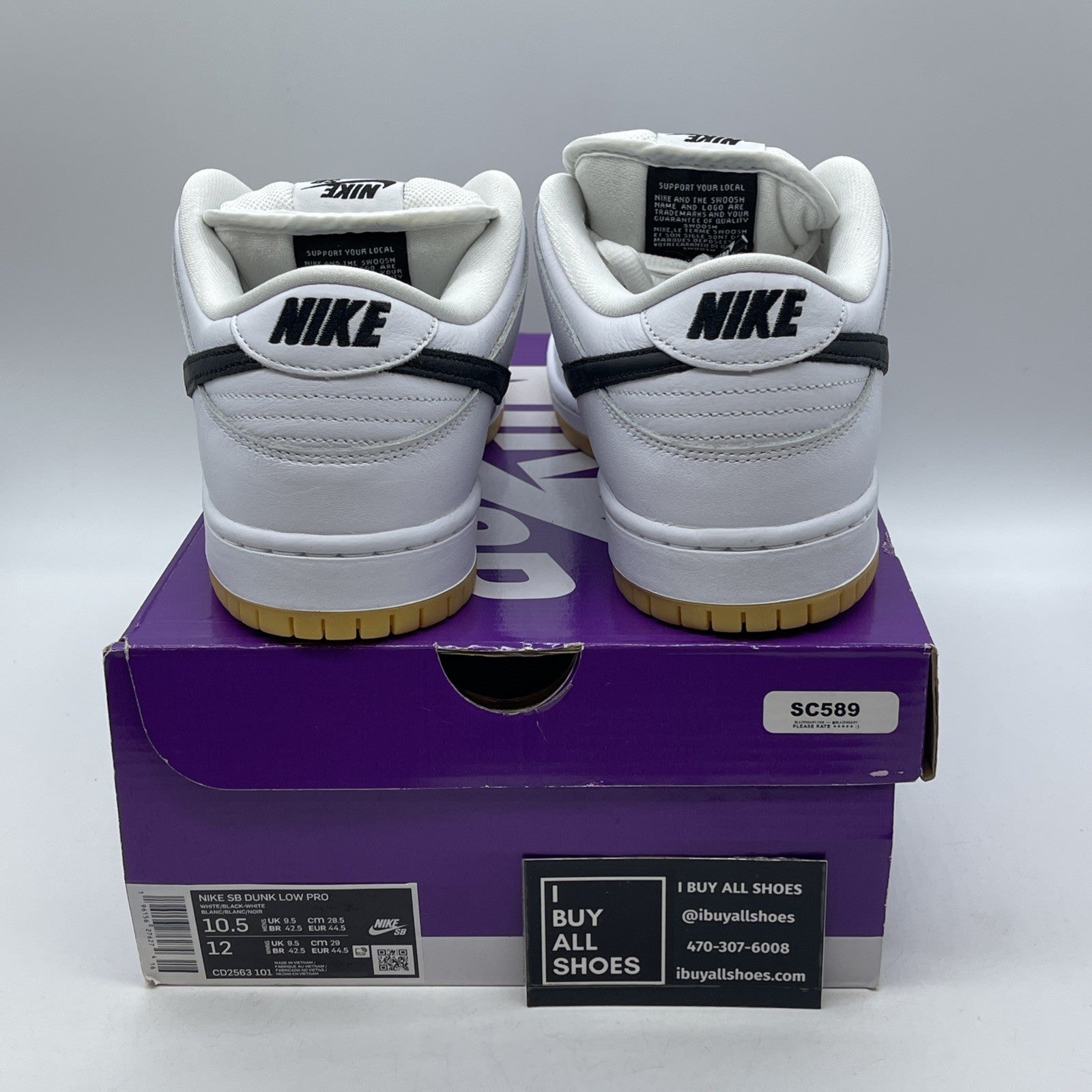 Size 10.5 - Nike SB Dunk Low White Gum Black Leather (CD2563-101)