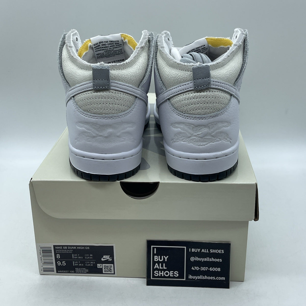 Size 8 - Nike SB Dunk High QS x Antihero Shoes White Black Skate (HM5837-100)