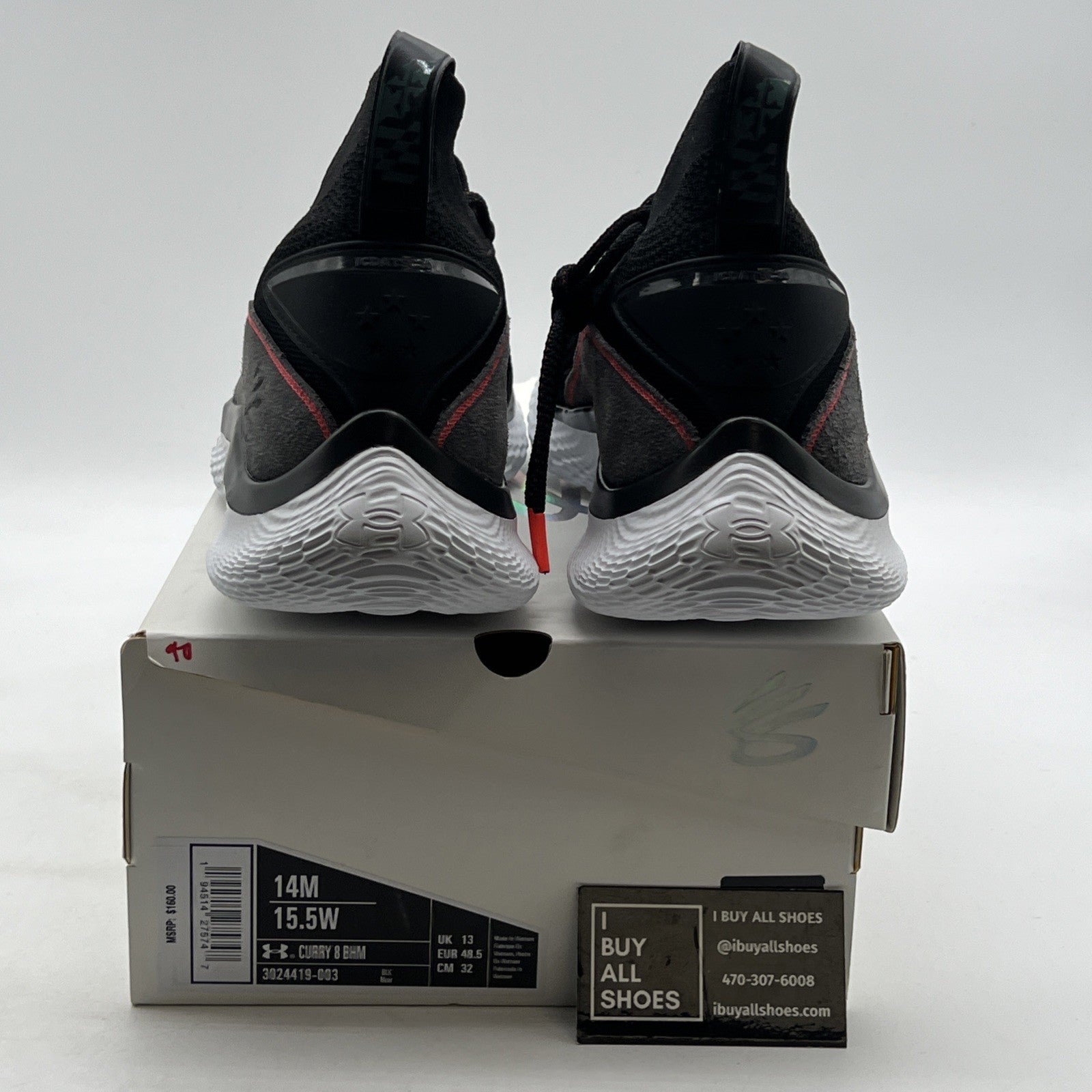 Size 14 -Under Armour Stephen Curry 8 Beautiful Flow BHM Black Red (3024419-003)