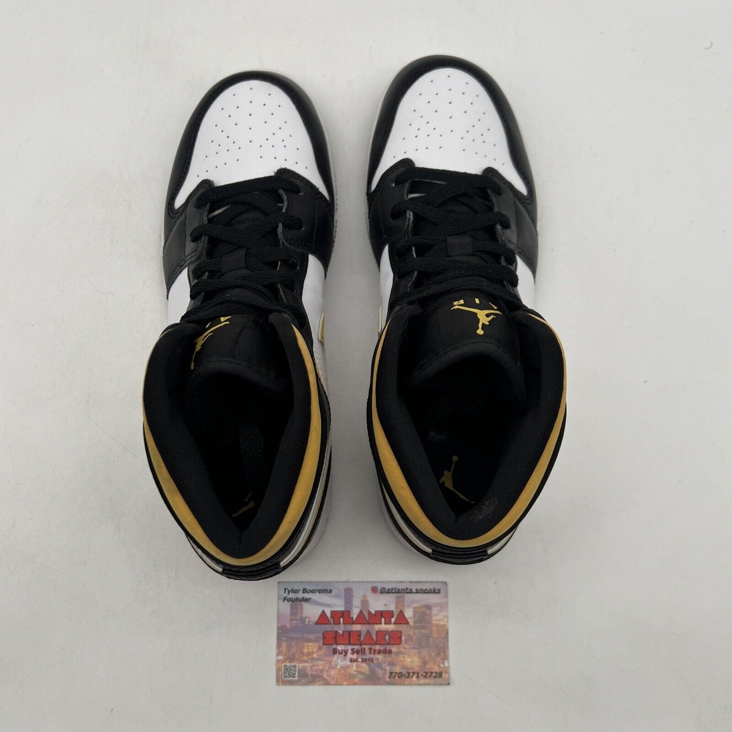 Size 7 - Air Jordan 1 Mid Black University Gold White Yellow Leather 554725-177