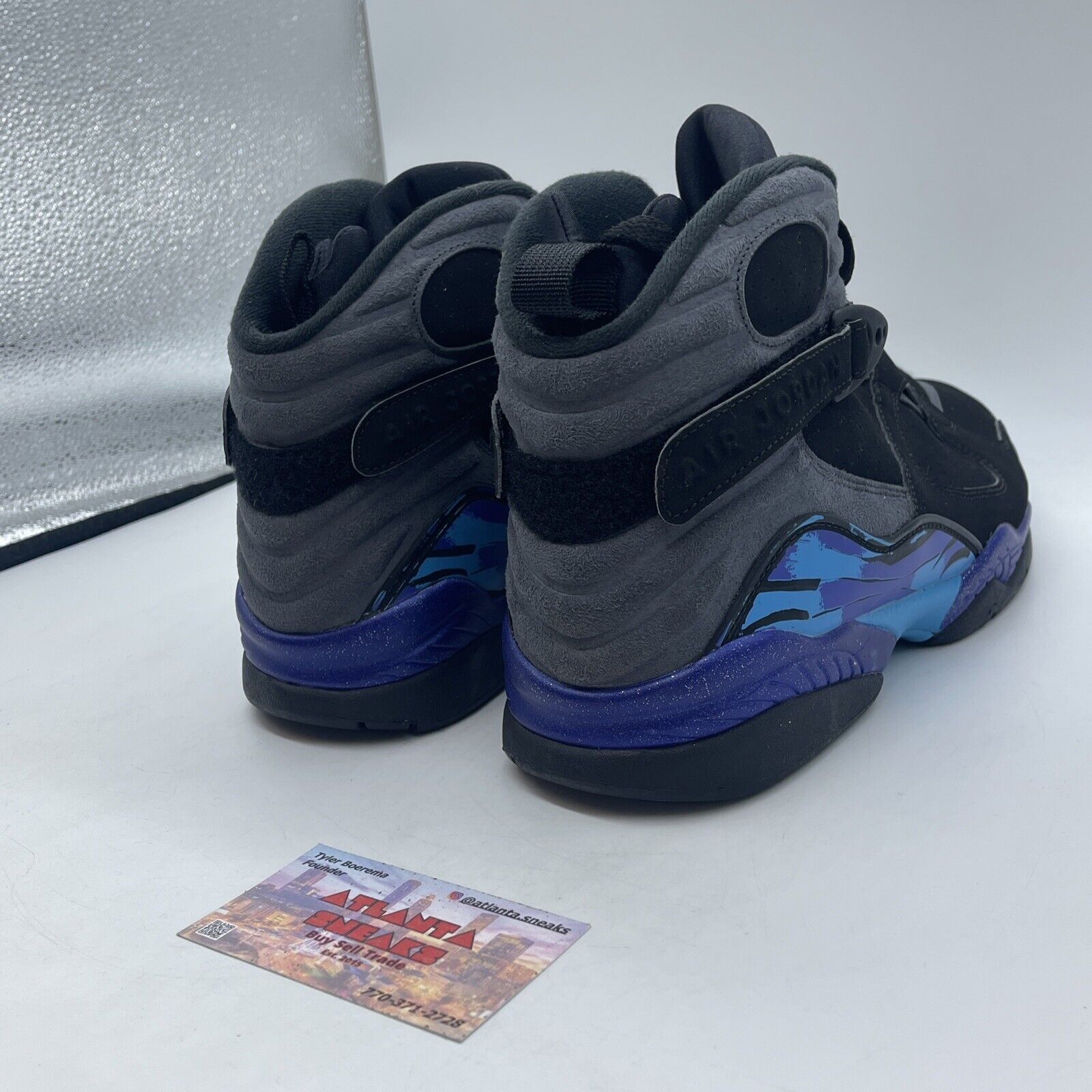 Size 11.5 - Jordan 8 Retro Aqua 2015 Red Purple Grey Black Suede (305381-025)