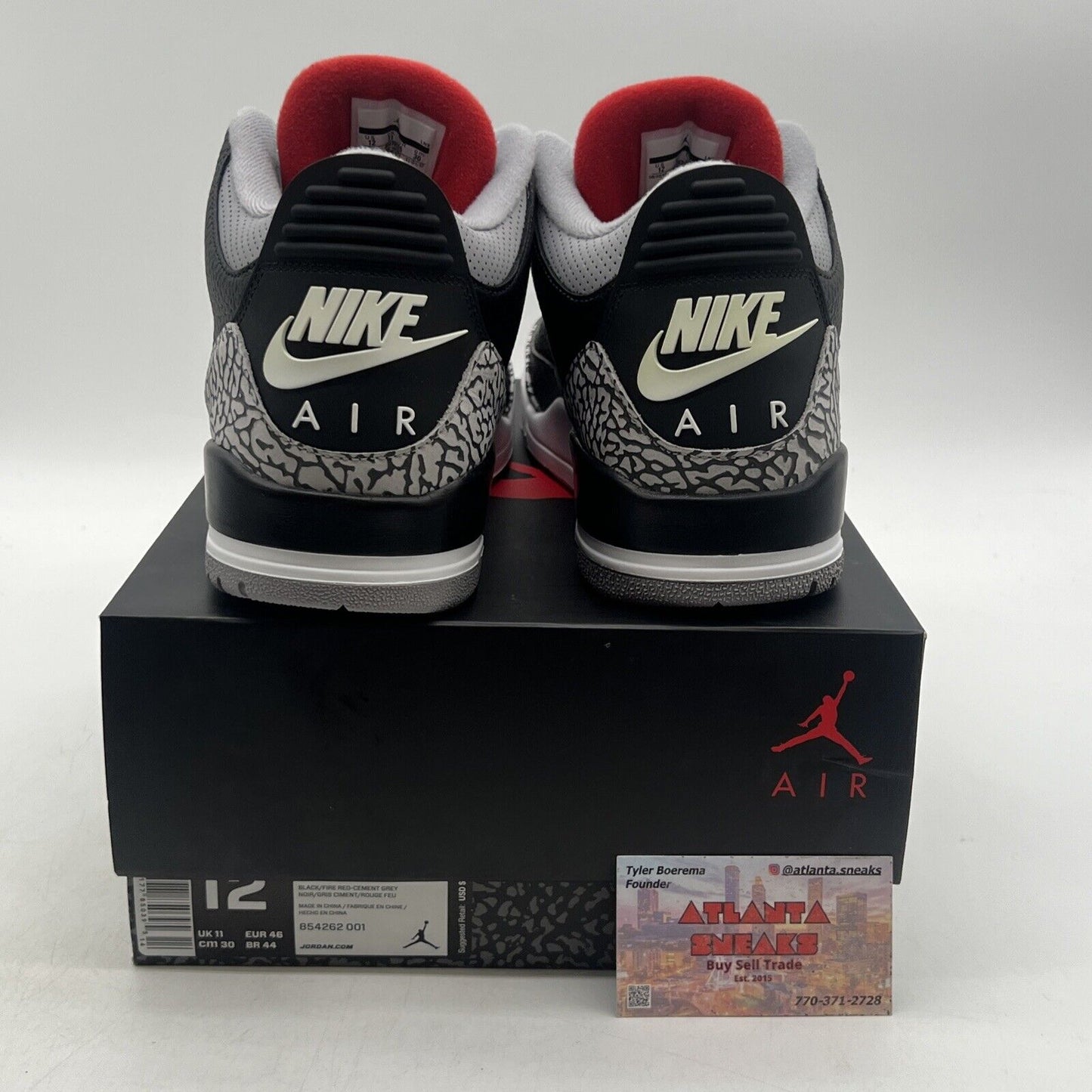 Size 12 - Jordan 3 Retro OG Mid Black Cement White Grey Leather  (854262-001)