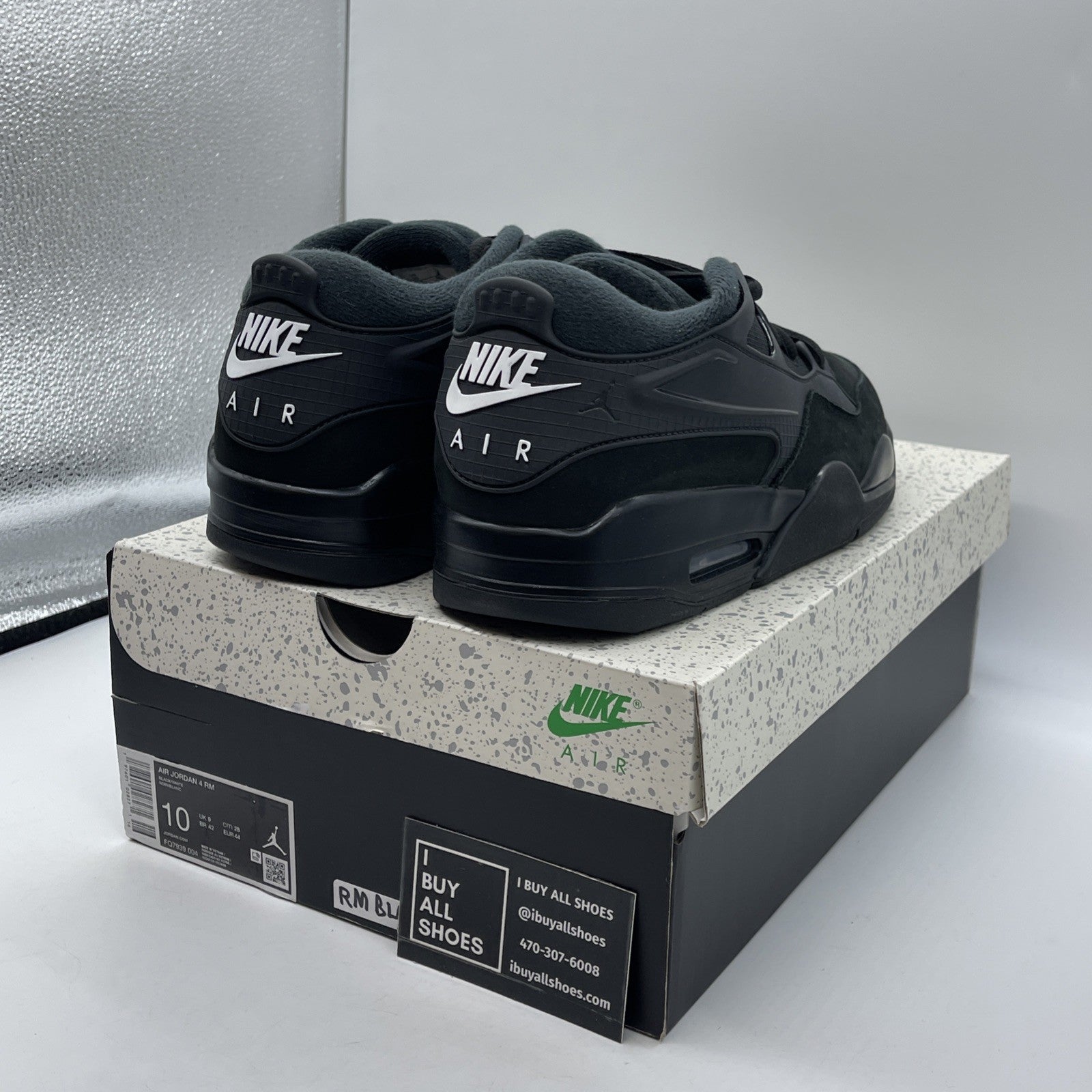 Size 10 - Air Jordan 4 RM Black Cat Black White Suede (FQ7939-004)