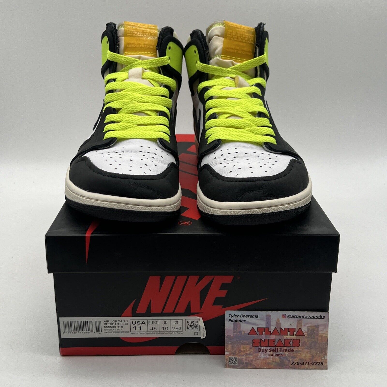 Size 11 - Jordan 1 Retro High OG Volt White Black Yellow Leather (555088-118)