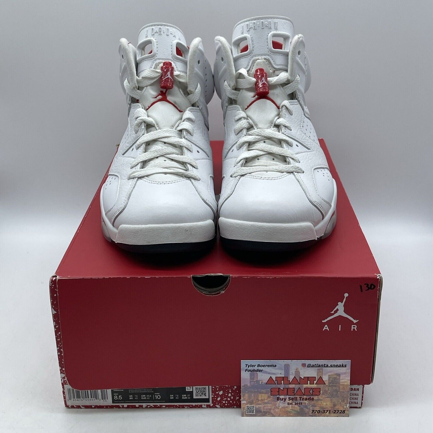 Size 8.5 - Jordan 6 White and University Red White Leather (CT8529-162)