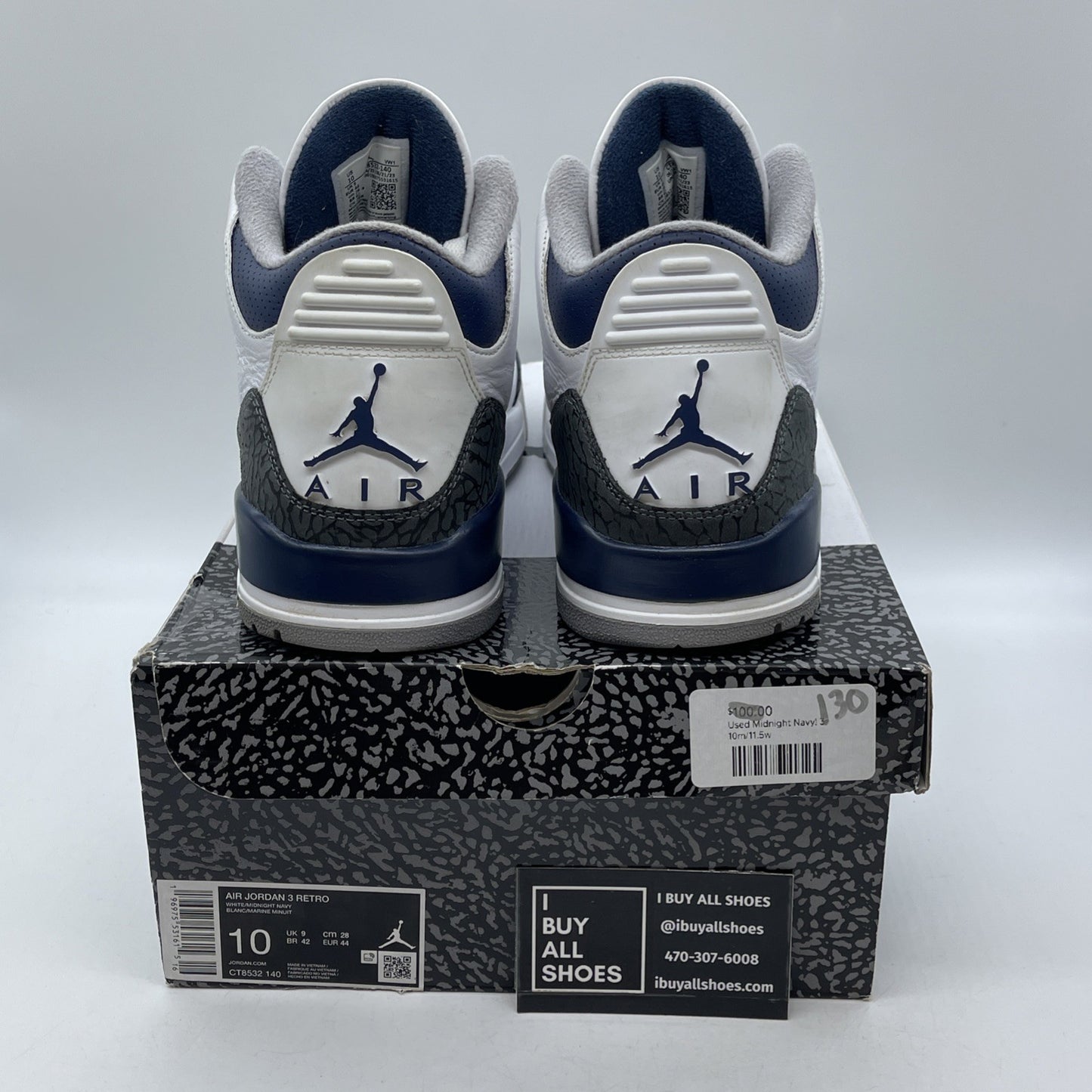 Size 10 - Air Jordan 3 Retro Midnight Navy White Suede Leather (CT8532-140)